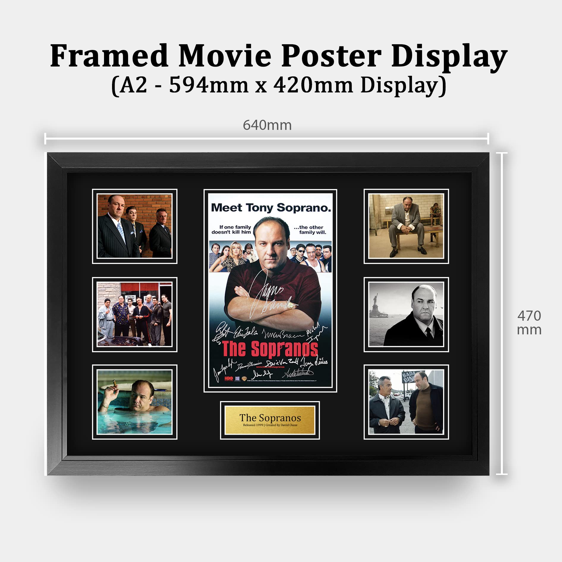 Décoratif Série Télévisée Cadre A2 The Sopranos HWC Trading - Photo Montage Signatures - Cadeau Fan Série TV Collectionneur Poster Signé Sopranos