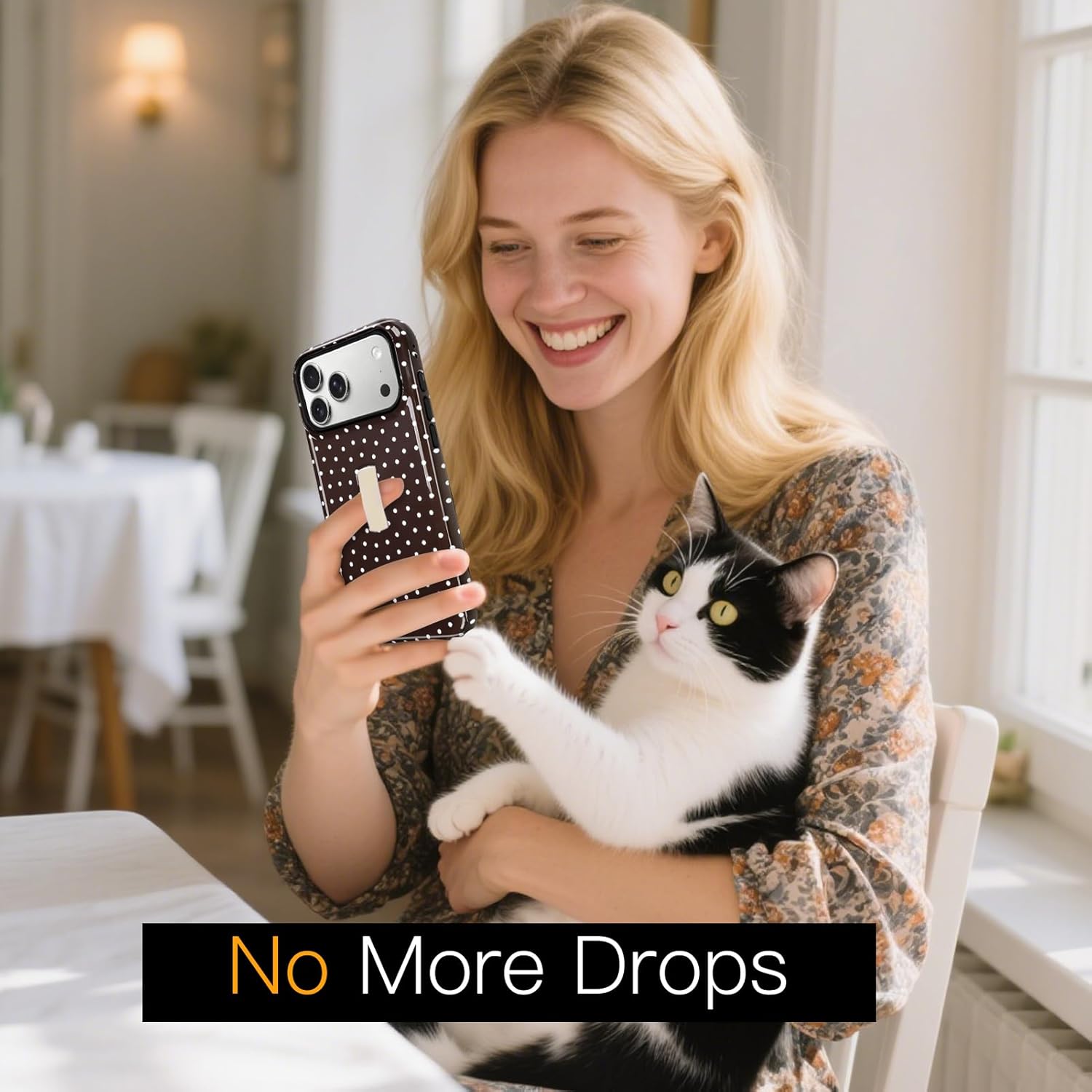 SOKAD Polka Dots Phone Case for iPhone 17 Pro Max with Finger Strap Kickstand, Vintage Brown Polka Dot Pattern for Girls Women, Glossy Shockproof Protective Cover - Image 6