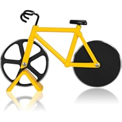 Pisantes Para Bicicleta flintronic Corta Pizza Antiadherente, Ruedas Cortadoras De Pizza De Bicicleta, Cortadora de Pizza para Bicicleta con Soporte, Acero Inoxidable Doble, Amarillo
