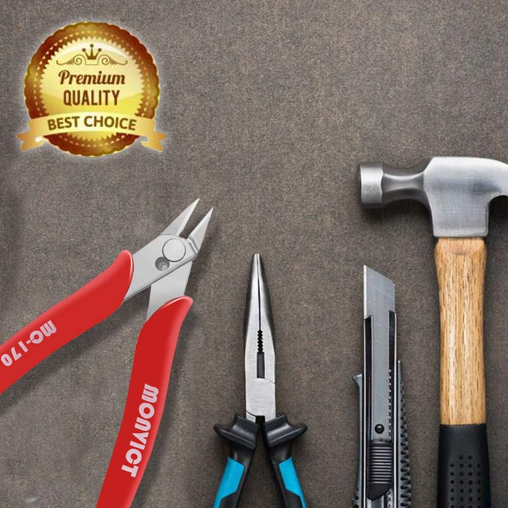 Monvict Flush Cutter, Wire Cutter Side Cutting Pliers Precision Plier Cutter Tools for 3D Printer Work Soft Metal Wire 5 Inch Monvict-170 Wire Cutter - - 