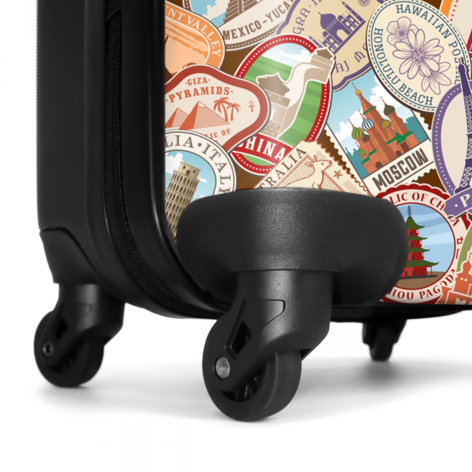 NoBoringSuitcases.com® Maletas de Viaje Cabina, Equipaje de Mano, Trolley con 4 Ruedas giratorias rotación de 360, Divertidas, TSA Cerradura, 10kg Avion, 55x40x20 cm Patrón de destinos