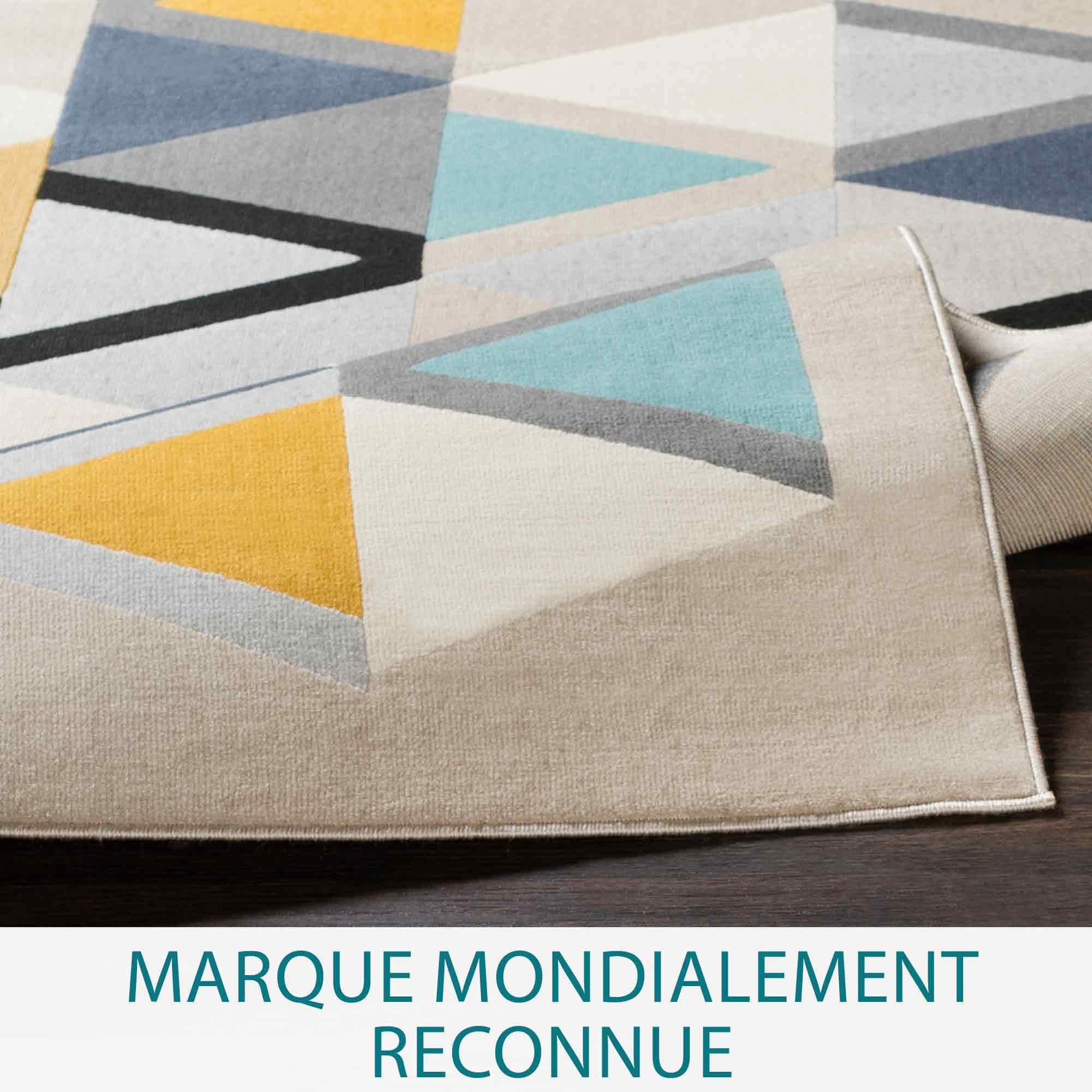 Surya Marietta Tapis de salon, style bohème, grand tapis pour chambre à coucher, 200 x 274 cm, tapis pour salle à manger avec motif géométrique, tapis de salon scandinave moderne en beige, jaune, bleu