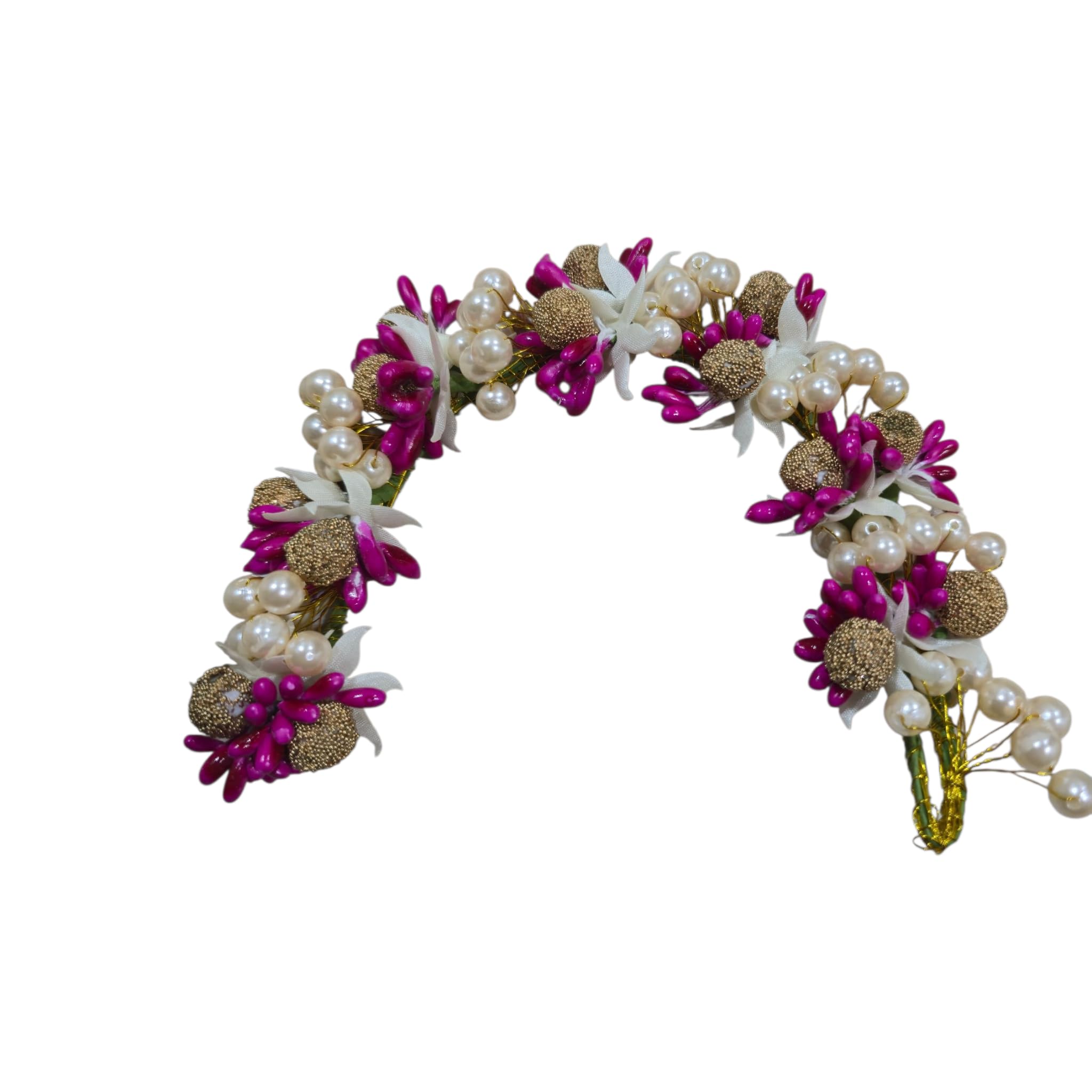 ruhi creation Artificial Gajra for Women | Pearl & Golden Flower Hair Gajra for Bun | Bridal Juda Gajra | Wedding & Festive Hair Accessories-picture-59