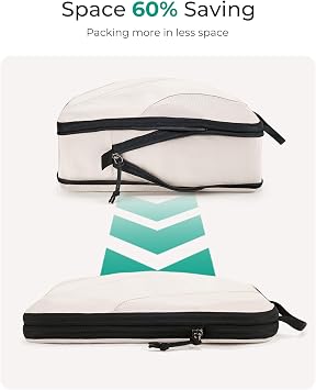 BAGSMART Compression Packing Cubes for Travel, 6 Set Travel Packing Cubes for Suitcases, Compression Suitcase Organizers Bag Set, Lightweight Packing Organizers White Opal