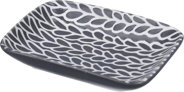 Gisela Graham Ceramic Leaves Mini Trinket Dish, Grey/White, One Size, 36250