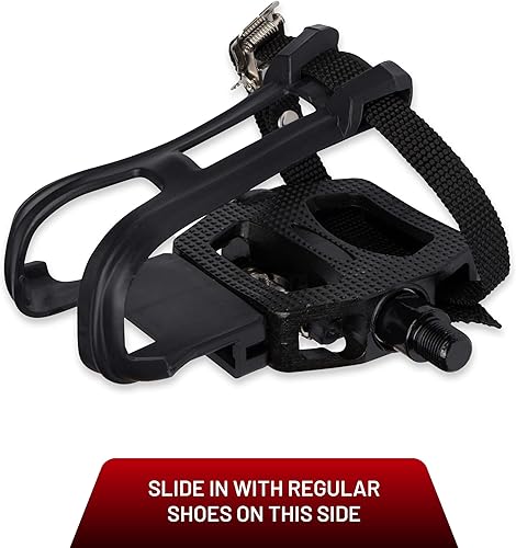 Miniatura 3 de Pedales SPD para bicicleta con jaulas para los dedos (tacos SPD)  Pedales de clip Shimano SPD 2 en 1 con correas para los dedos  Compatible con