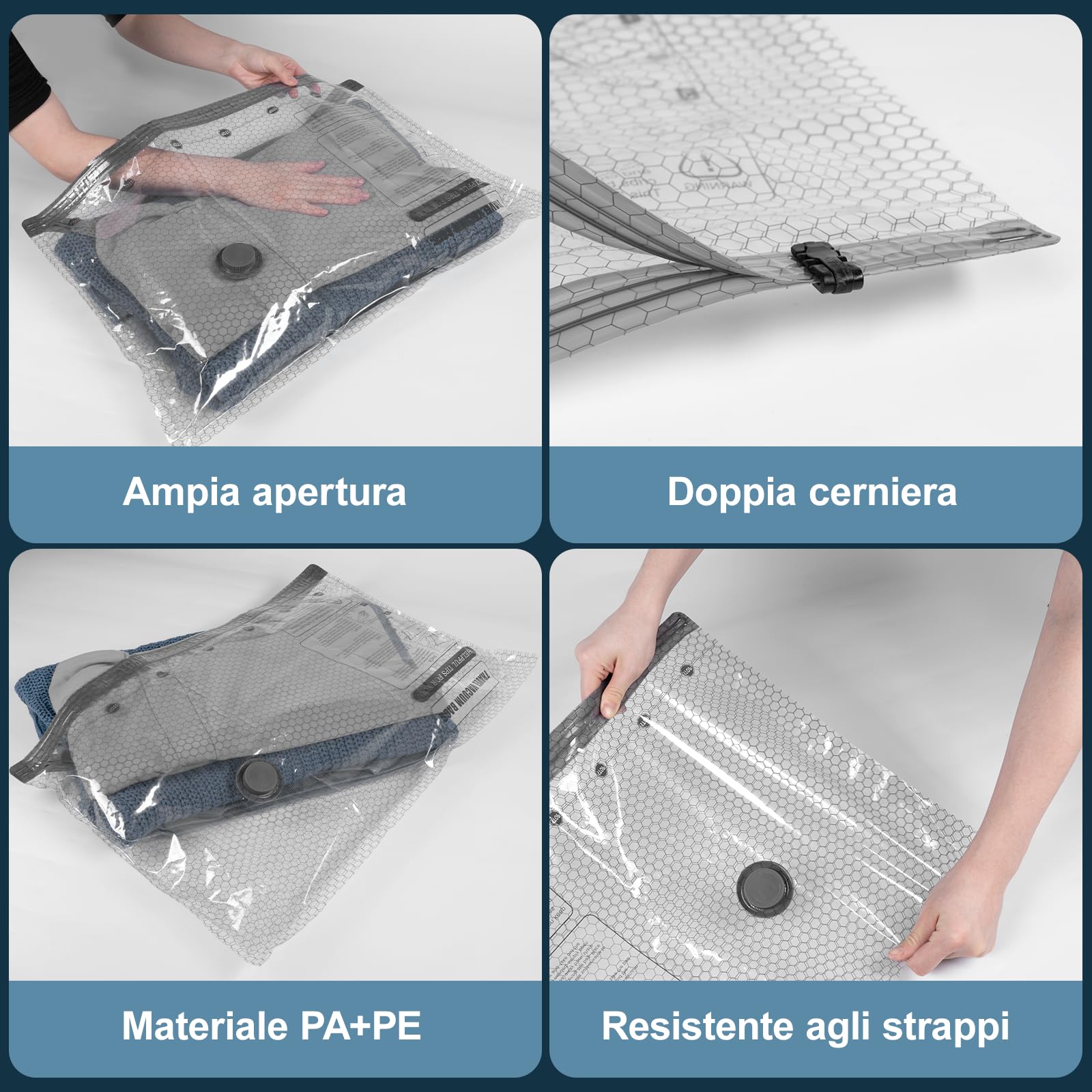 Sacchetti Sottovuoto Vestiti con Pompa Elettrica Wireless 2x40x50cm, 2x40x60cm, 2x50x60cm,Carehabi Buste Sottovuoto Salvaspazio per Valigia, Sacchi Sottovuoto Piumoni e Vestiti da Viaggio, USB-C