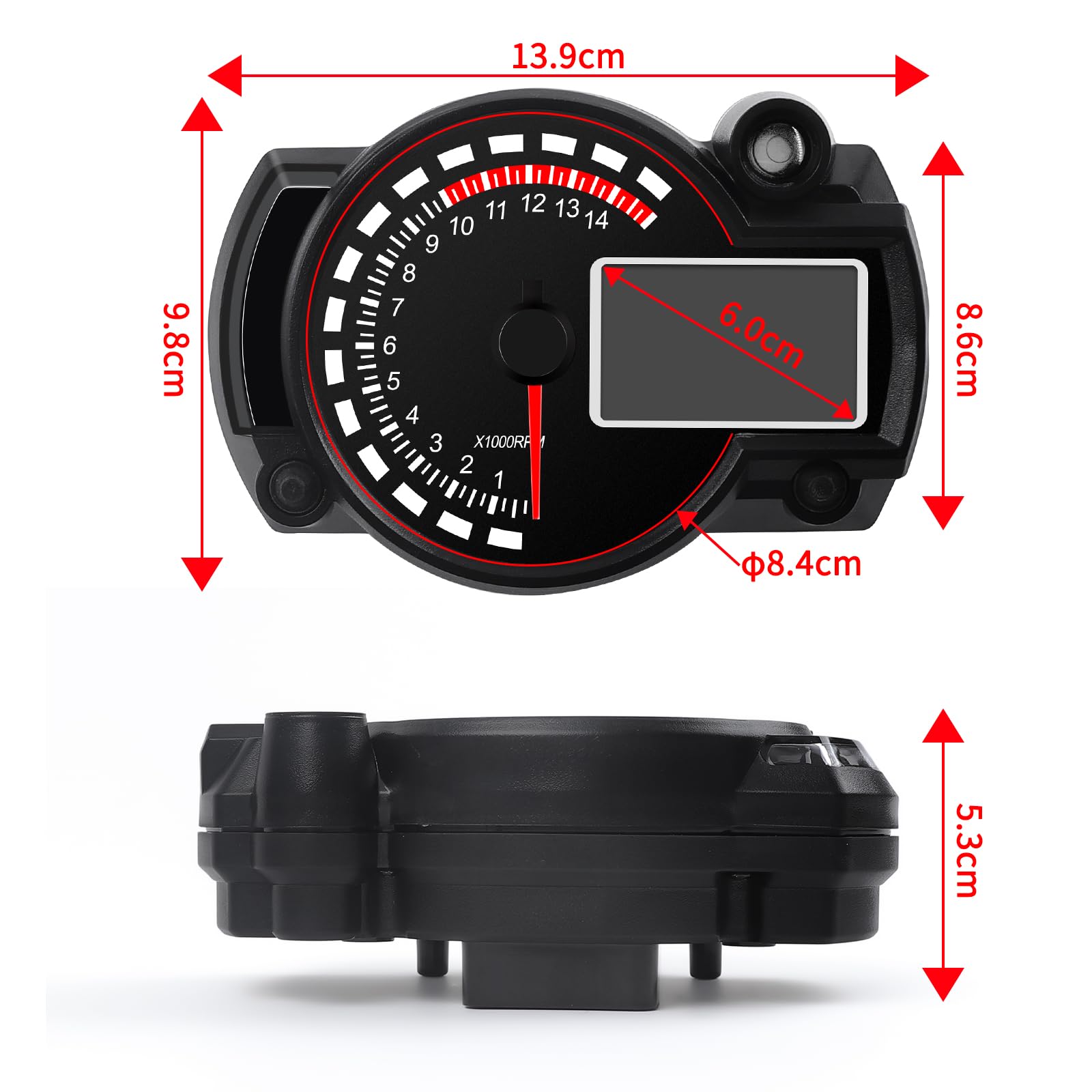 Geloo 14000RPM Motorrad Tachometer LCD Digital Motorrad RX2N Kilometerzähler Instrument einstellbar, Kilometerzähler Tachometer mit Geschwindigkeitssensor 0-299 KM/H 7Farben Hintergrundbeleuchtung