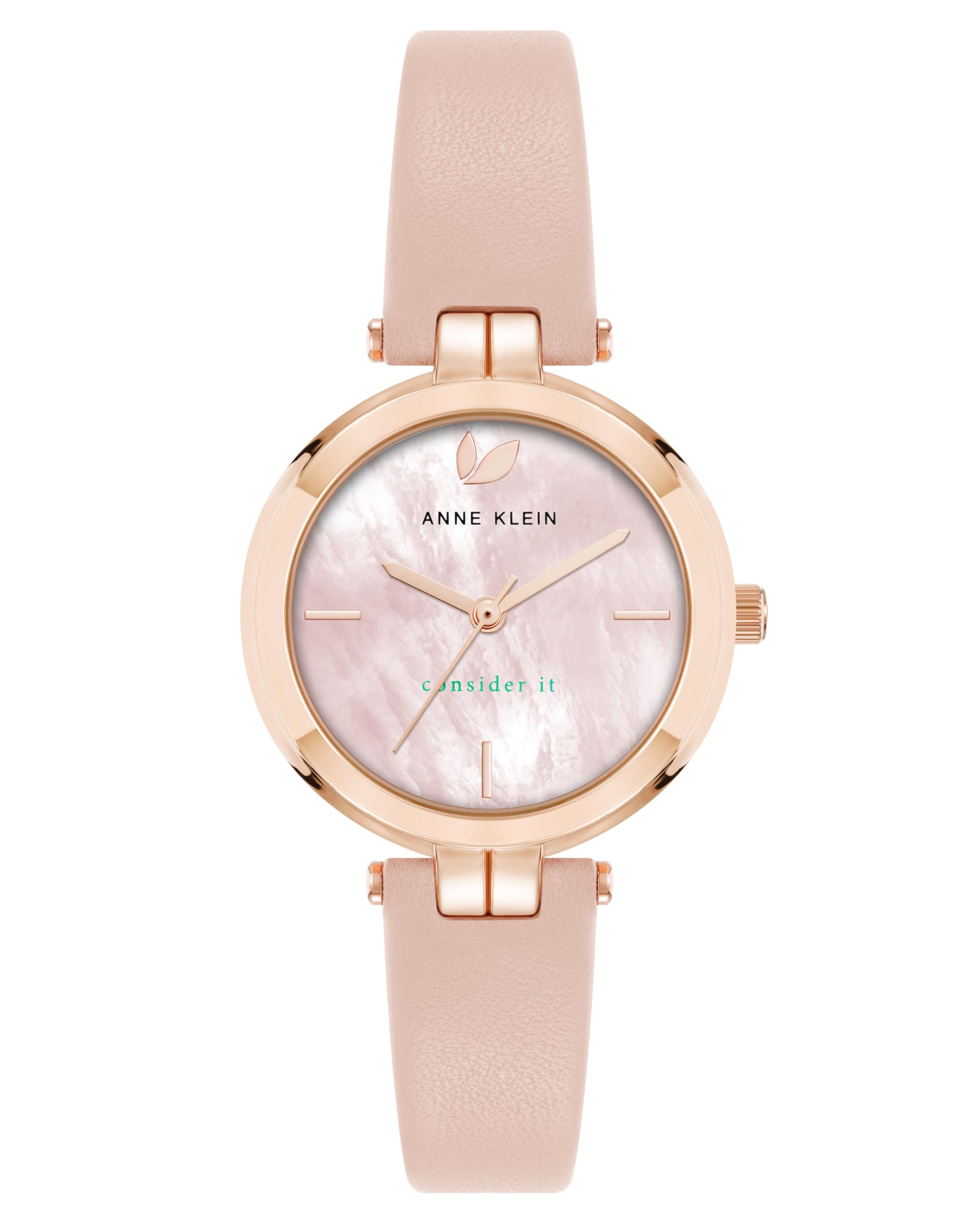 Anne Klein Women's Sustainable Leather Strap Watch, AK/5150,Blush Pink/Rose Gold