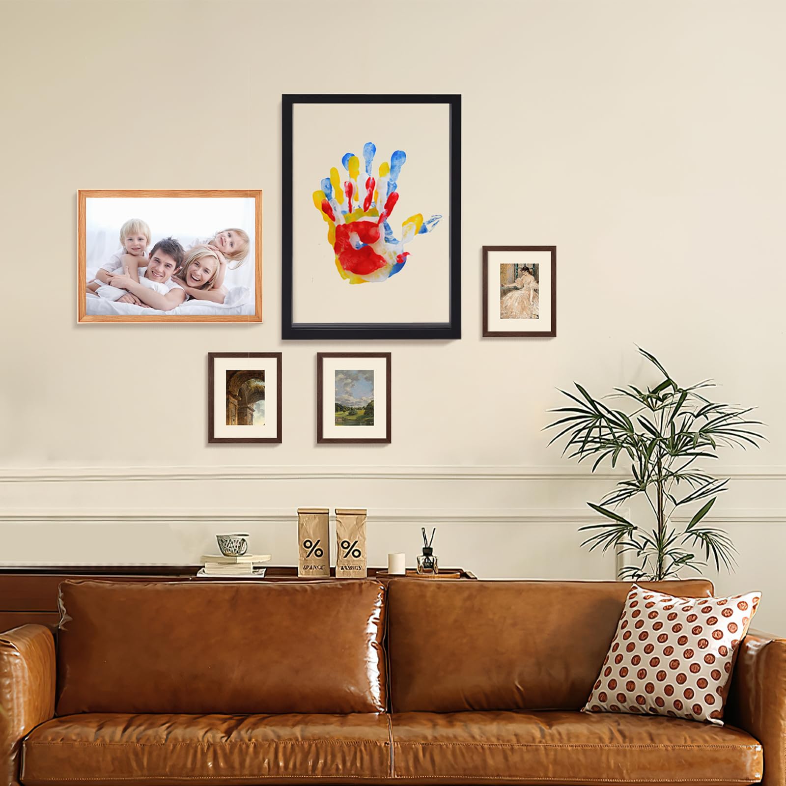 Kit de marco de huellas de manos familiares para 4 con 12 colores de pintura y 12 bolígrafos, divertido recuerdo de huellas de manos, regalos familiares para Navidad, Día de la Madre, Día del Padre