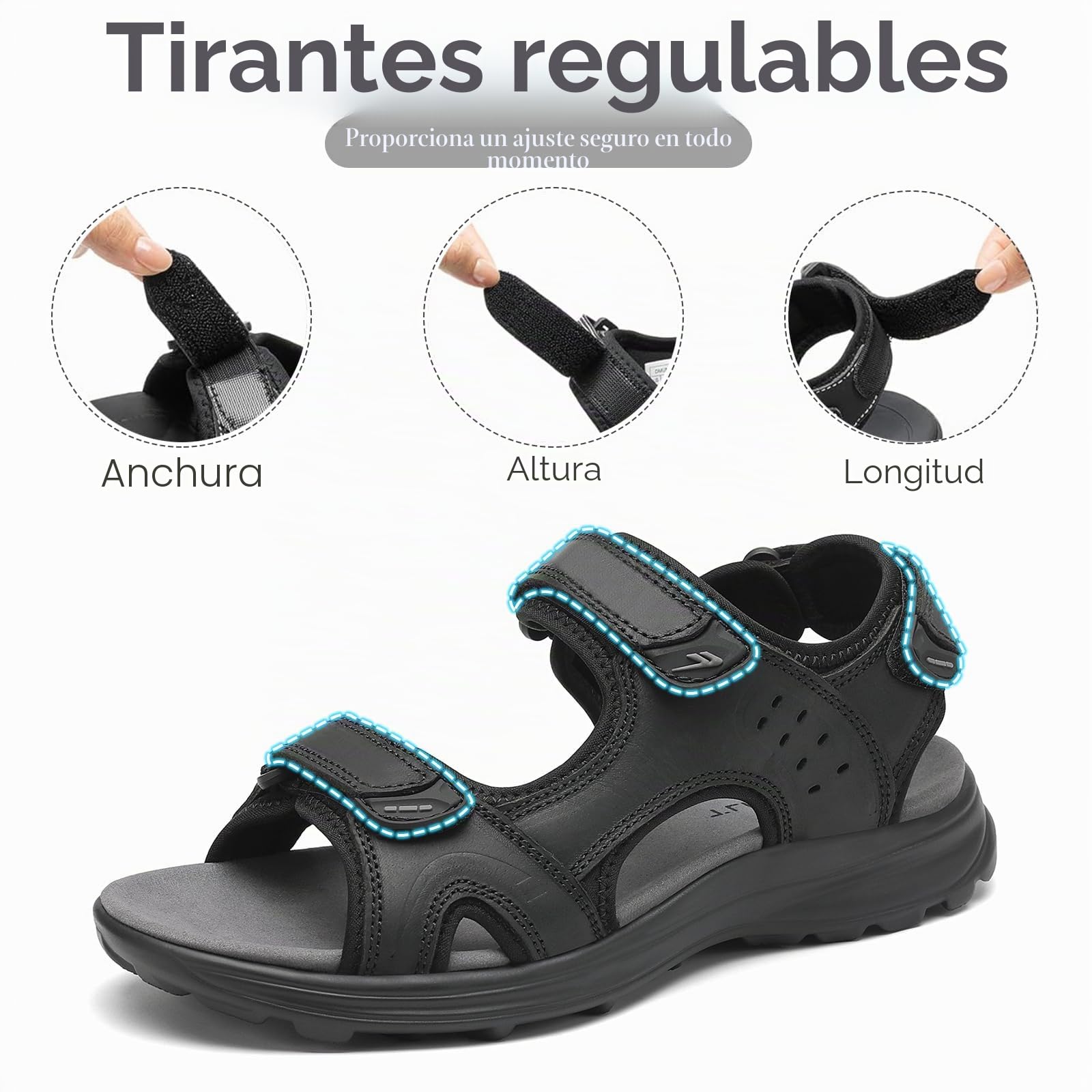 FLARUT Sandalias de los Hombres de Verano Zapatos de Senderismo Trekking Deportes al Aire Libre de Cuero Playa Dedo del Pie Abierto Deportivas Casuales(Negro,42)