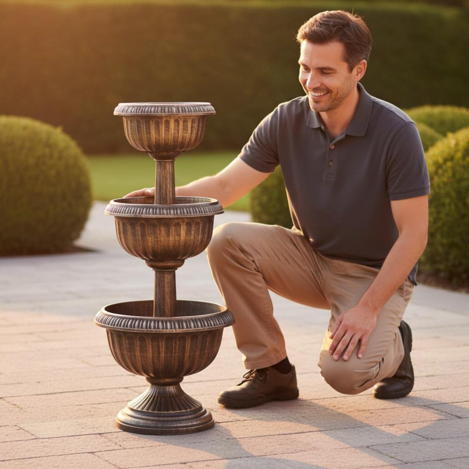 predolo Pot de Fleurs Lumineux Solaire Jardinière à Étages Solaire Peu Encombrant Support pour Plantes à Plusieurs Niveaux pour Patio, 3-Couches