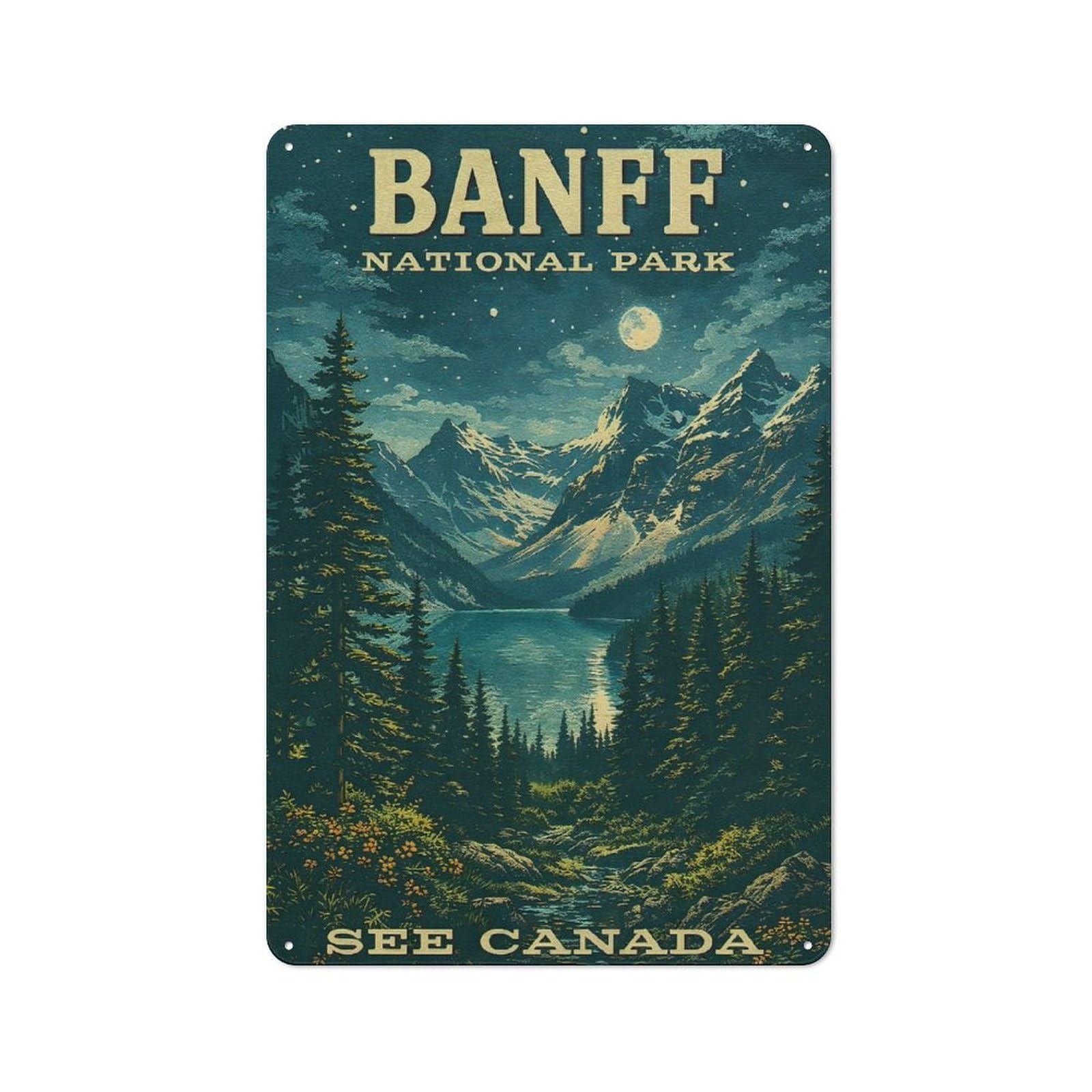 Junmoney Style-8 Rustic Metal Sign 30X20cm Featuring Banff National Park Vintage (3) For Hallway Wall, A Decorative Gift For A Newly Furnished Hallway