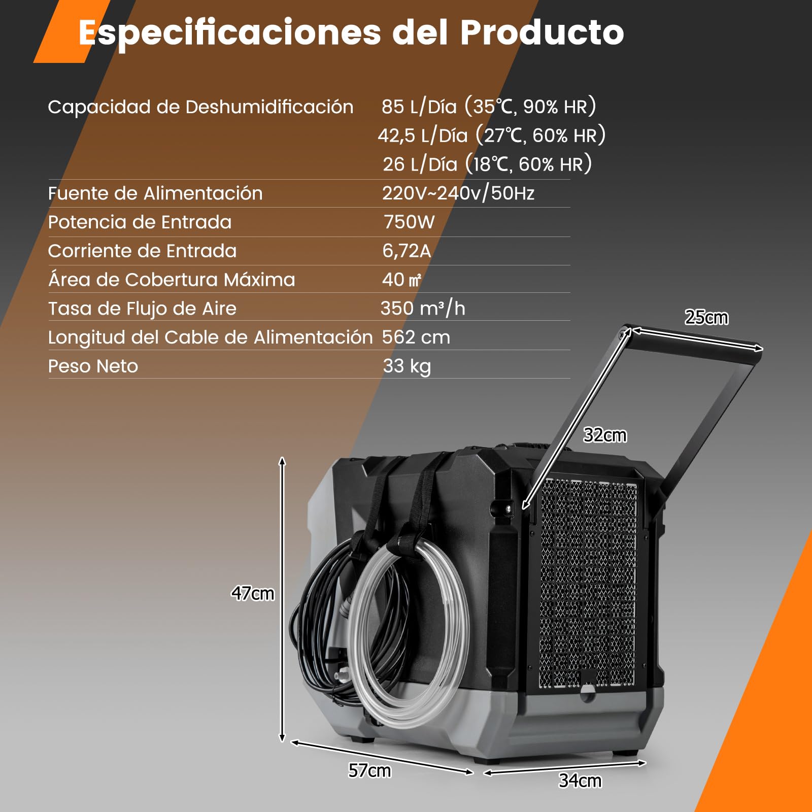 GOPLUS Deshumidificador de aire 85 L/día, 350m³/h, Deshumidificador profesional con descongelación automática, temporizador 24H, manguera de drenaje y bomba, para uso comercial o industrial (Negro)
