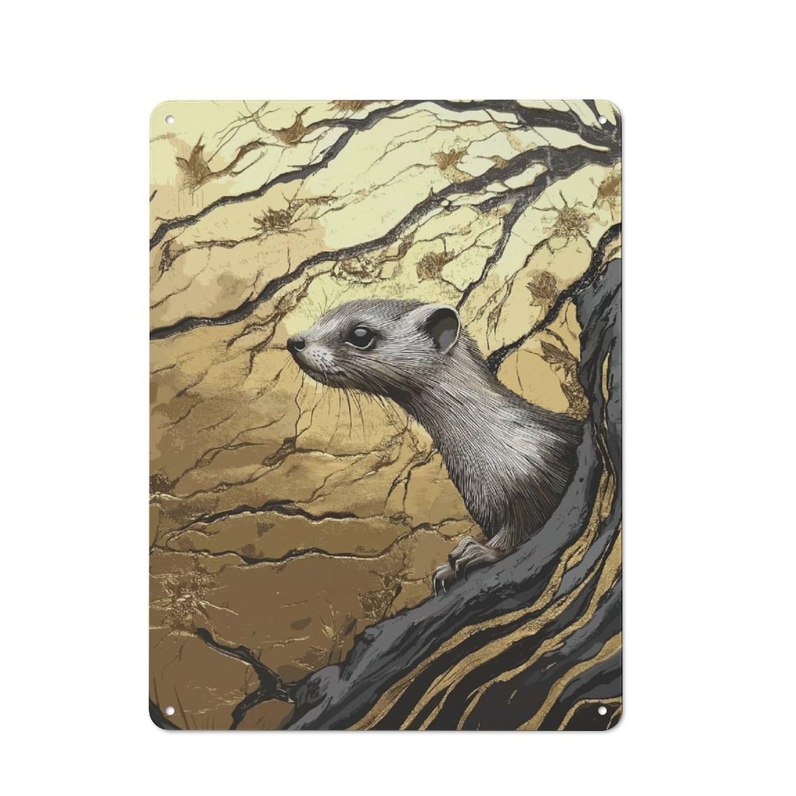 Junmoney Golden Weasel Metal Wall Plaque 40X30cm, Everyday Small Space Decor For Flat, Dorm Room, Lounge Or Cafe
