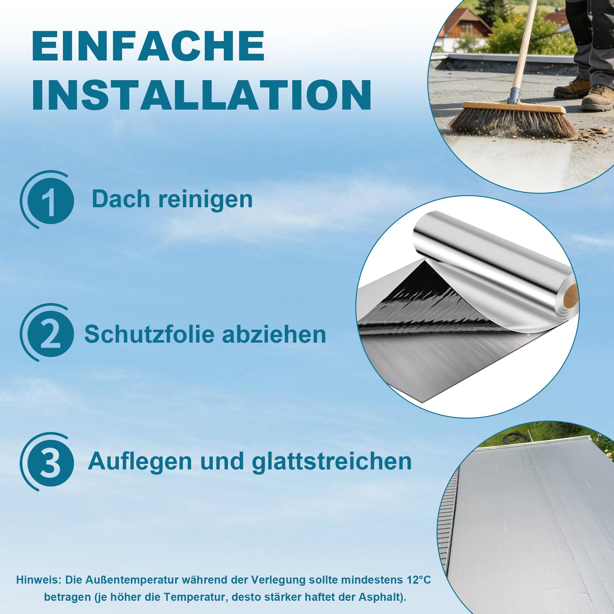 TEOV Dachfolie Aluminium 10㎡ Bitumenkleber Selbstklebend Dachbahn