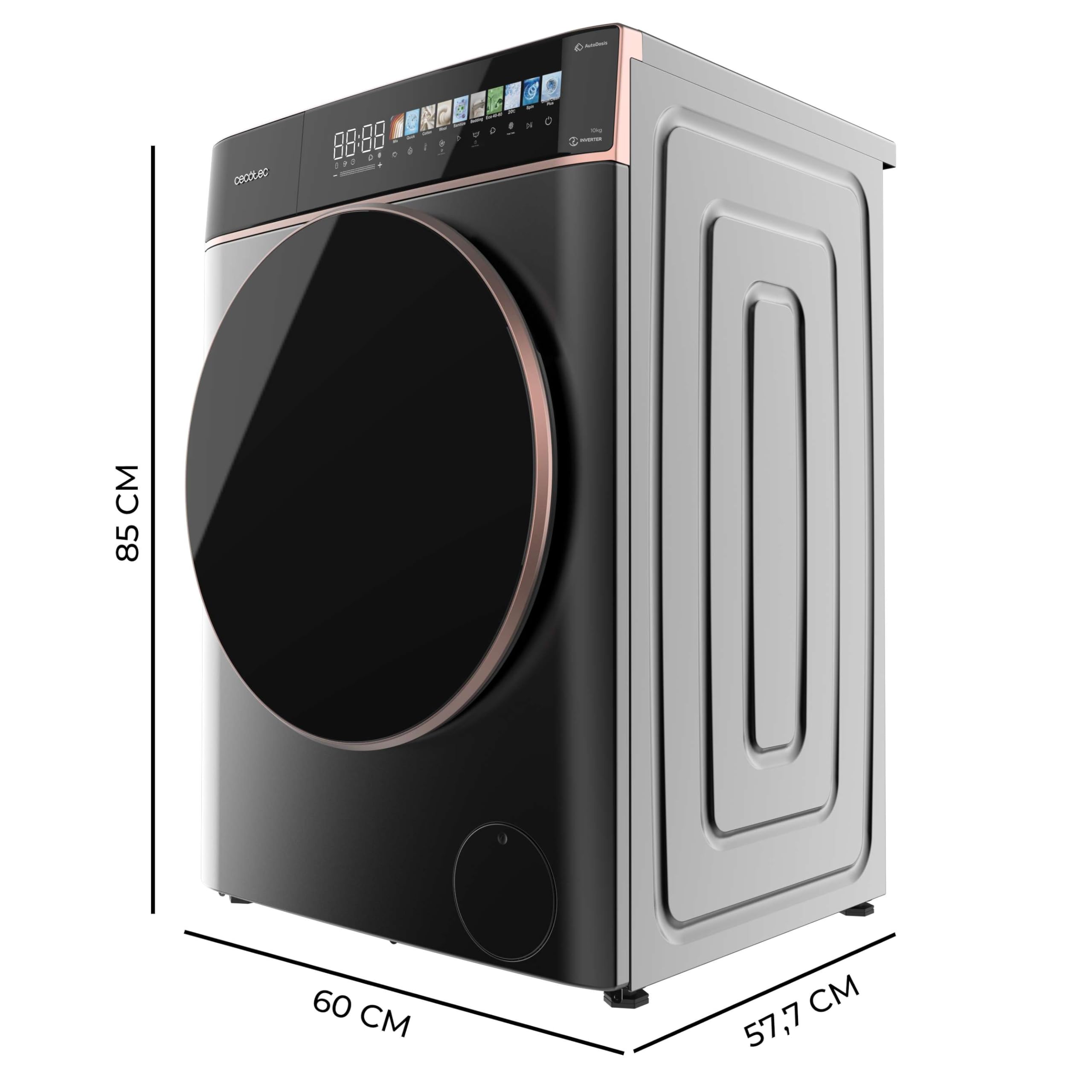 Cecotec Bolero DressCode 10900 Autodose Inverter FullColor Steel A | Waschmaschine 10 kg, Energieklasse A-30%, Inverter Plus, 1400 rpm, 11 Programme, 10-Zoll-FullColor-Display, SteamMax, XXL-Tür