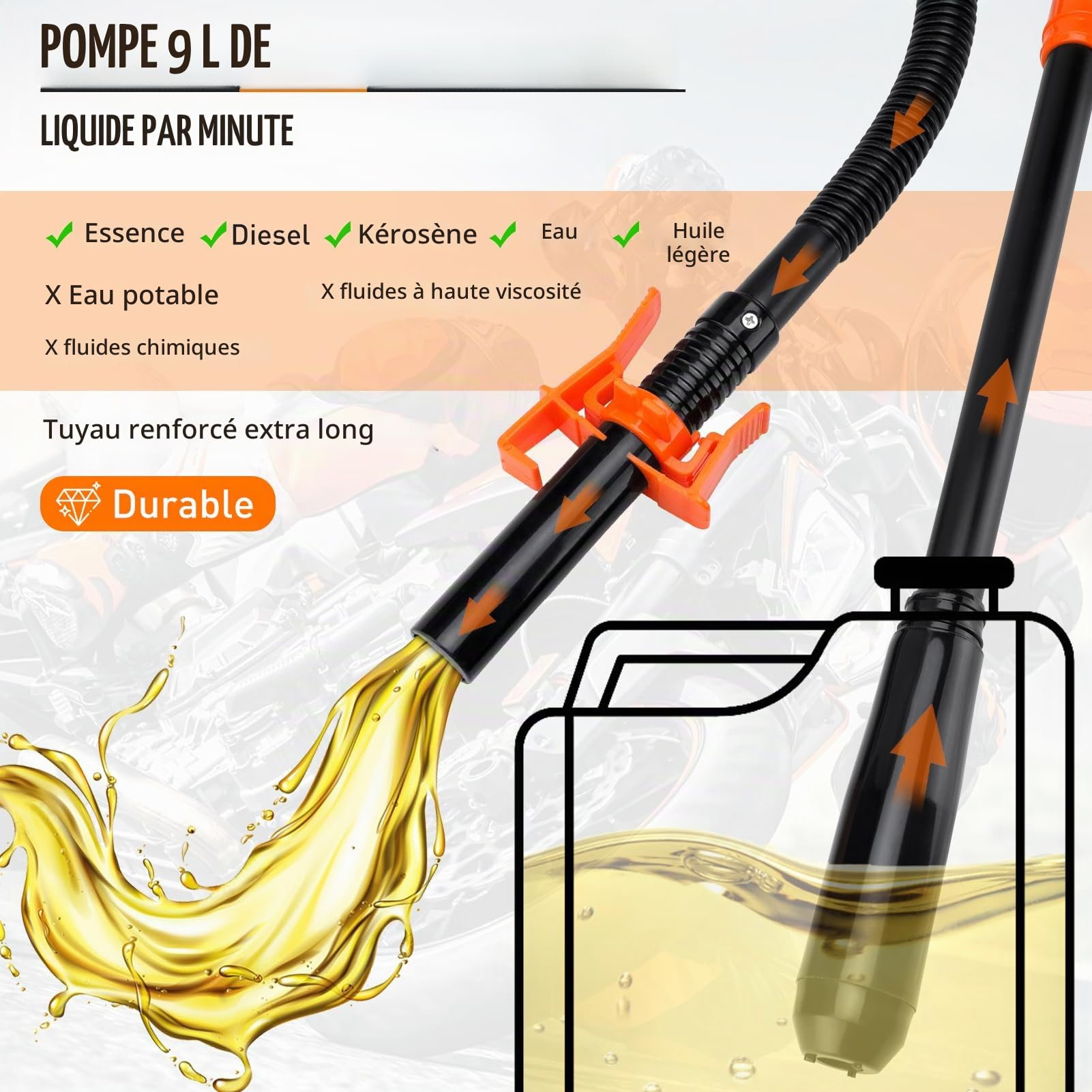 Pompe de Transfert Électrique à Batterie pour Liquide - Siphon Portable avec Aspiration Automatique 2.4 GPM pour Essence et Carburant