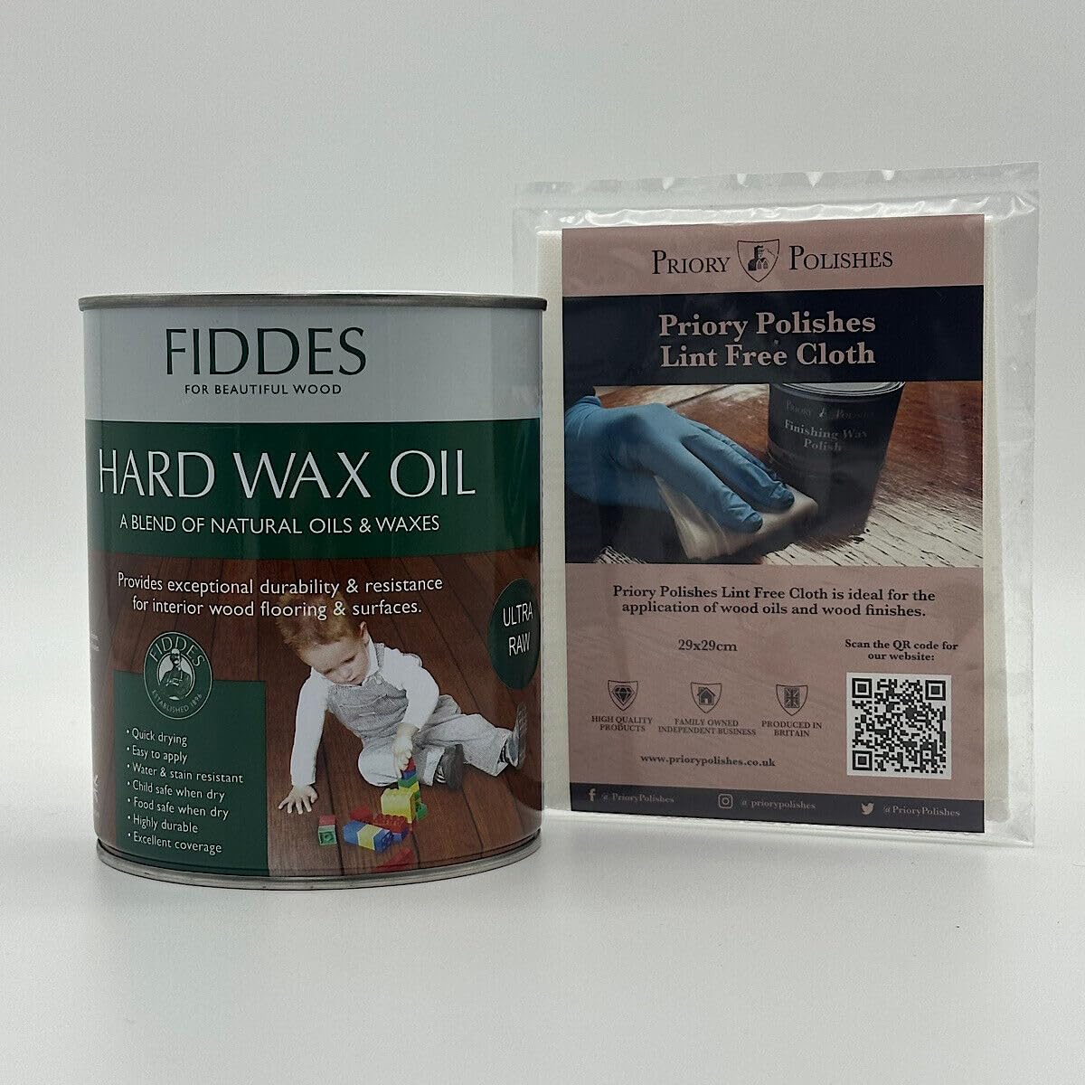 Fiddes Hard Wax Oil - Ultra Raw + Free Priory Polishes© Lint Free Cloth (1 Litre)