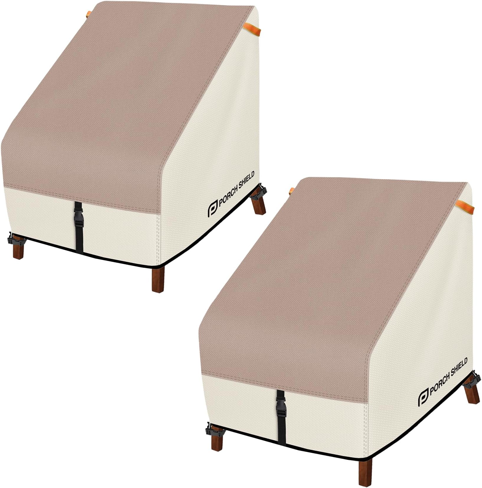 Porch Shield Patio Chair Covers - Waterproof Outdoor Lounge Deep Seat Adirondack Chair Cover 2 Pack - 34W x 37D x 36H inch, Light Tan & Khaki