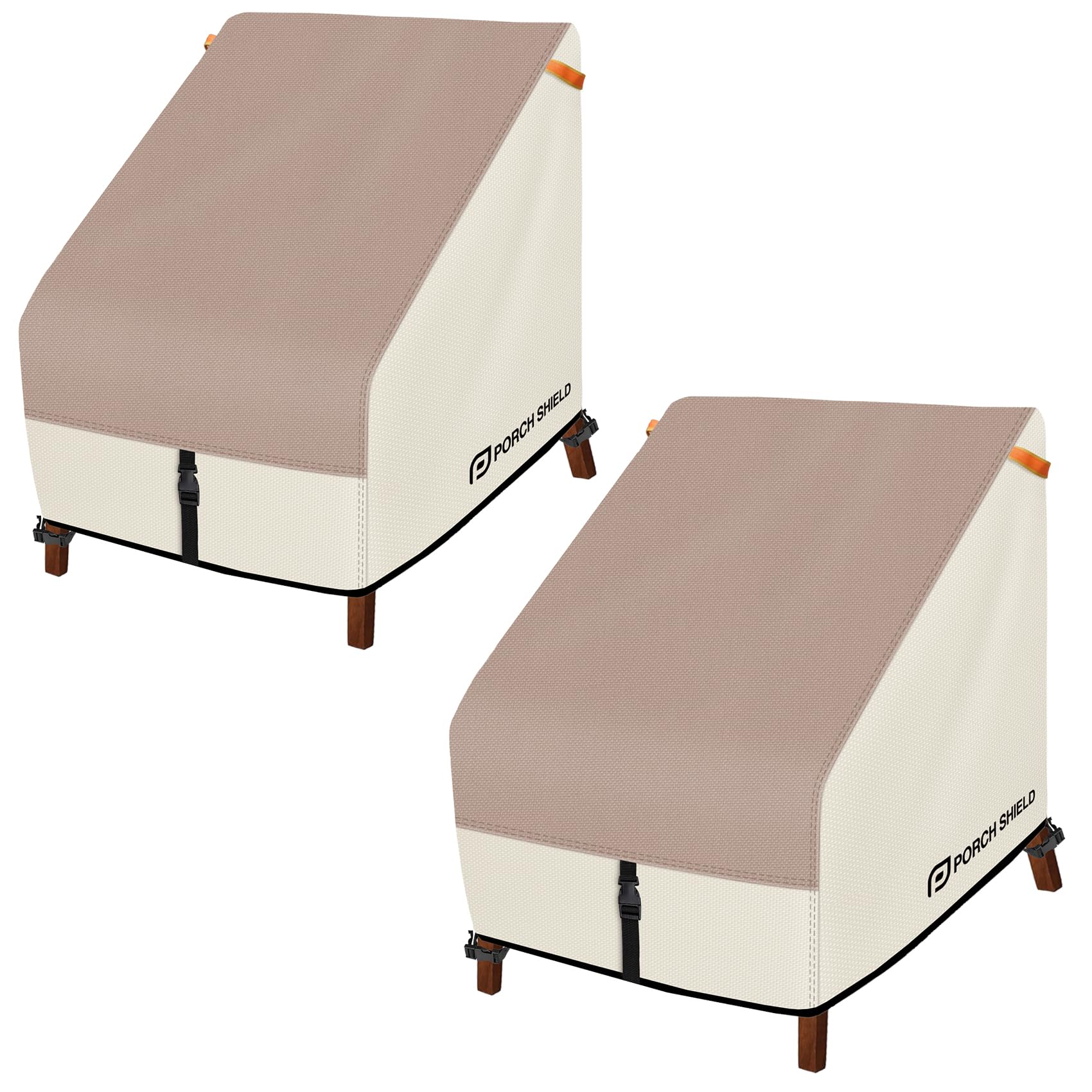 Photo 1 of Porch Shield Patio Chair Covers - Waterproof Outdoor Lounge Deep Seat Lawn Chair Cover 2 Pack - 30W x 33D x 34H inch, Light Tan & Khaki