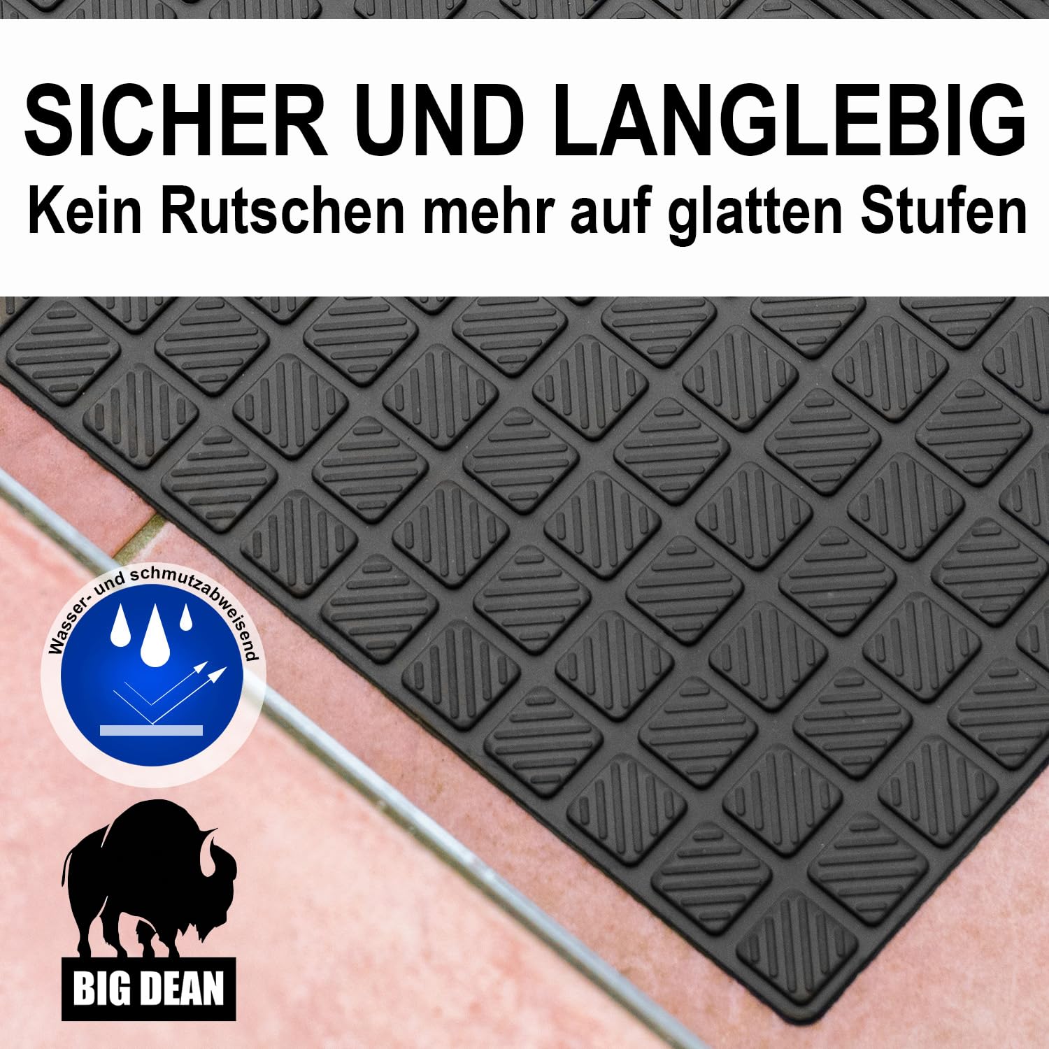 BigDean 10er Set Stufenmatten aus Gummi - 65x25cm - Treppenstufen Matten für Außen Outdoor - Antirutschmatten Treppe Anti-Rutsch Gummimatten