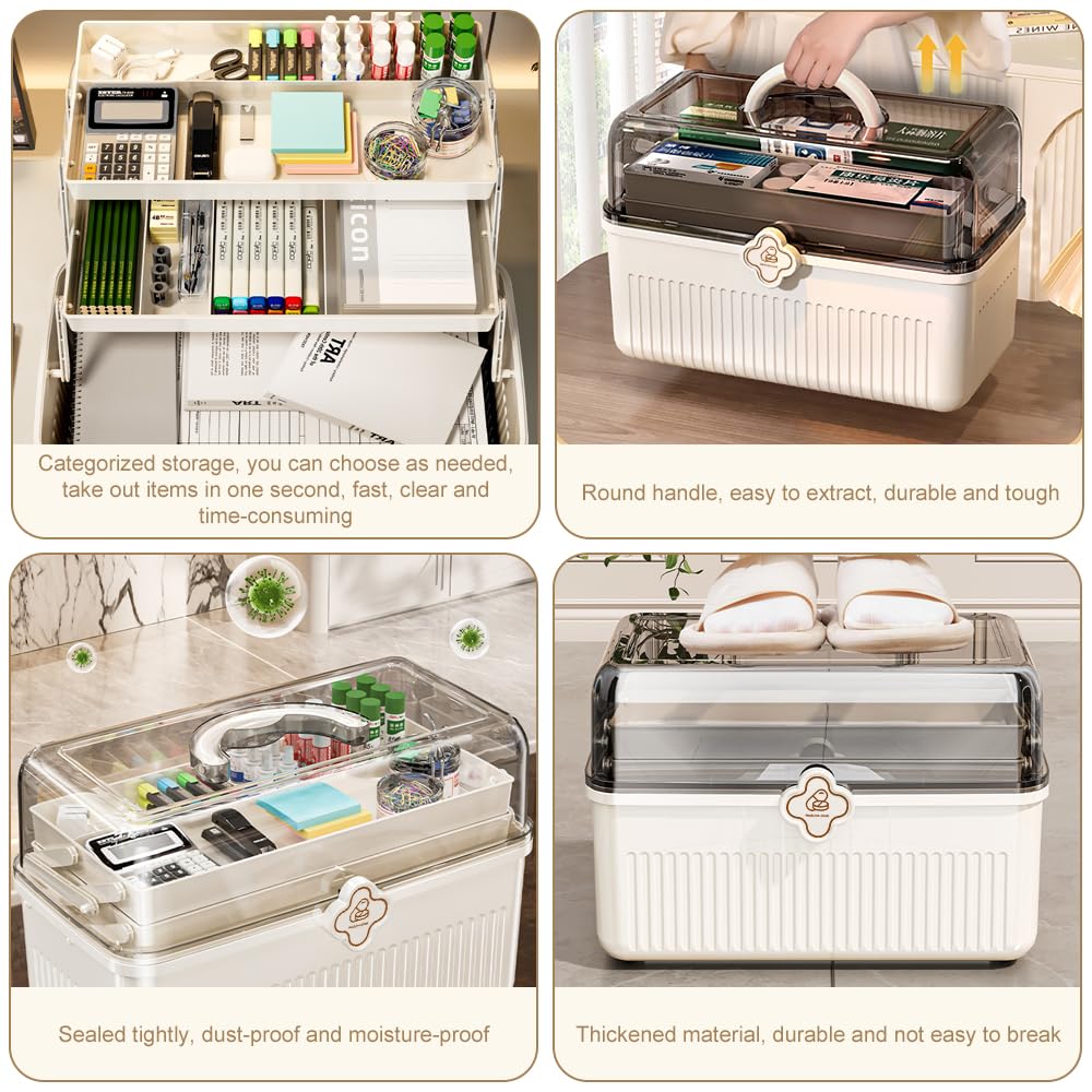 Medikamentenbox Groß – 3-Schicht Hausapotheke Box, Tragbare Medikamenten Aufbewahrung (29.5×20.5×19cm) Feuchtigkeitsgeschützt mit Tragegriff, Erste-Hilfe-Set Multifunktions-Organizer für Pillen
