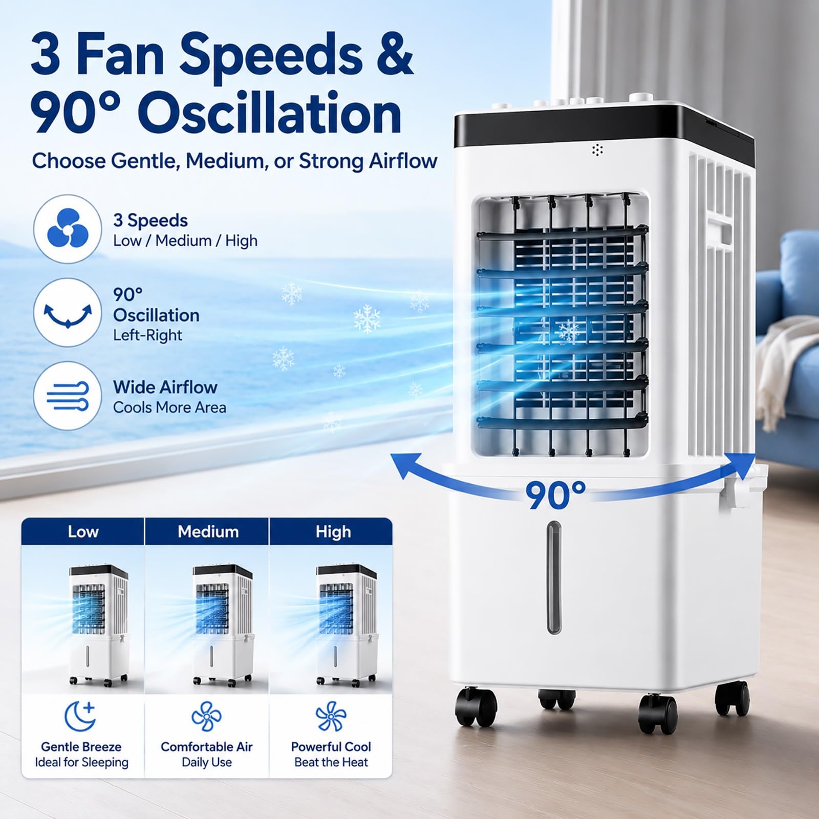 Enfriador de Aire Climatizador Evaporativo 15L 3 Velocidades para Hogar Oficina