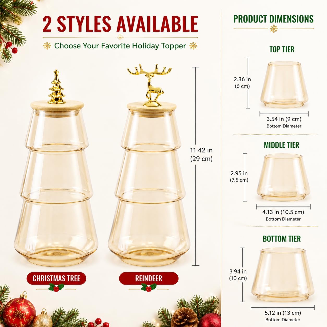 Christmas Reindeer Candy Jar, 3 Tier Stacking Candy Dish with Lid image 3