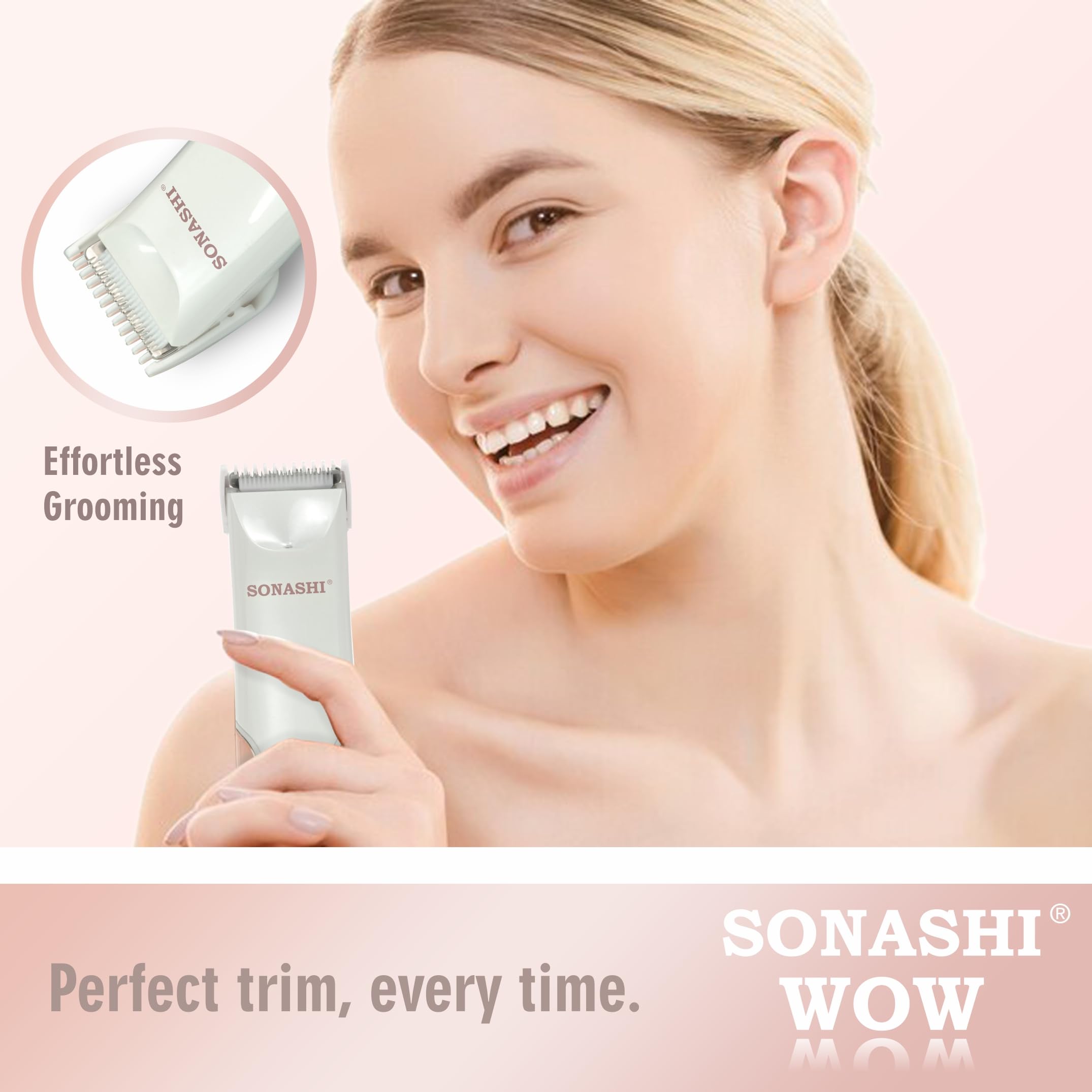 Tondeuse innovante 2 en 1 pour femme avec UV - Lumière LED intégrée, peigne réglable pour une coupe de précision, rechargeable, étanche, épilation indolore (blanc)