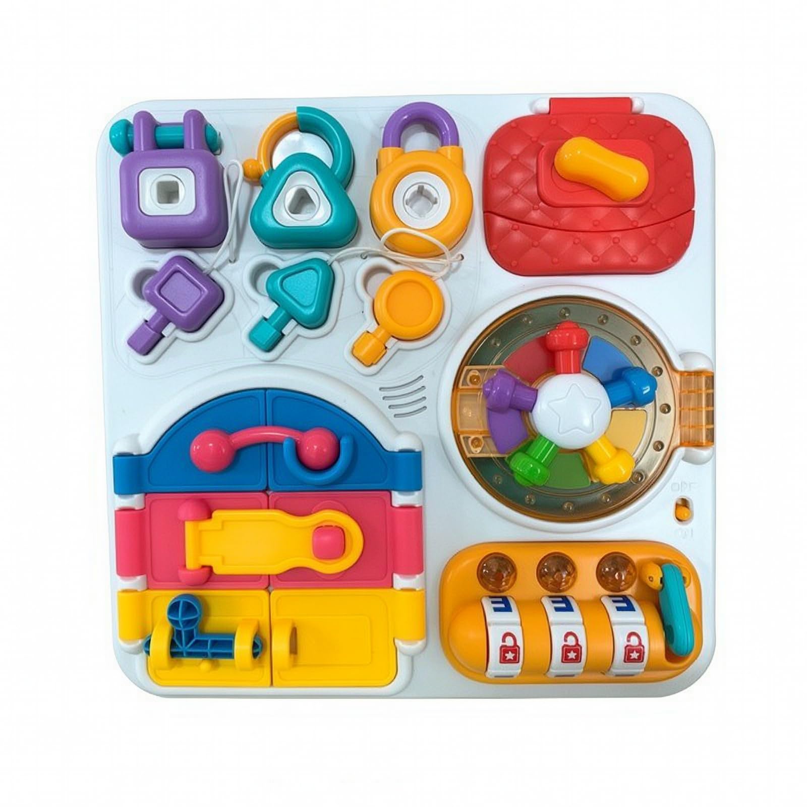 Bunt Beschäftigungsbrett mit Schlössern Motorikbrett, kompaktes Design für Unterwegs, Motorikbrett mit Schlössern, Zimmer, Babys