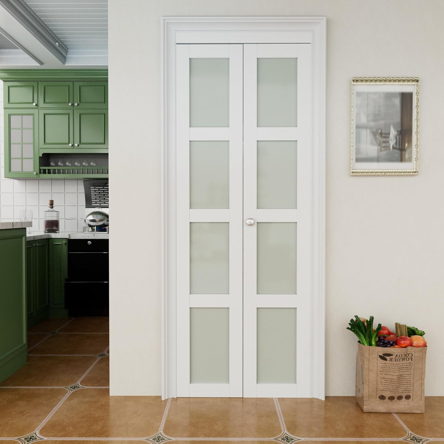 30'' x 80" Frosted Glass Bifold Door, Build Quality Panels with Water