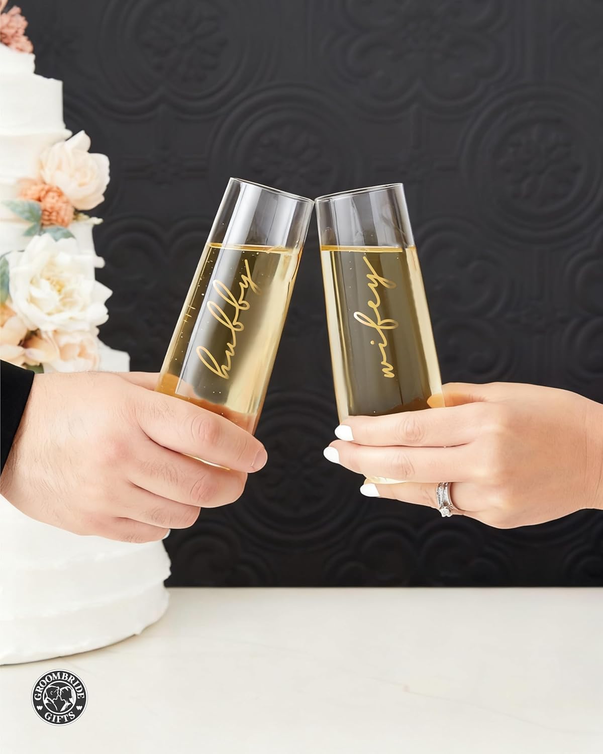Bride and Groom Champagne Glasses,Mr and Mrs Champagne Flutes Set of 2, Hubby and Wifey Wine Glasses, Bridal Shower Gifts, Engagement Gifts for Couples - Image 4
