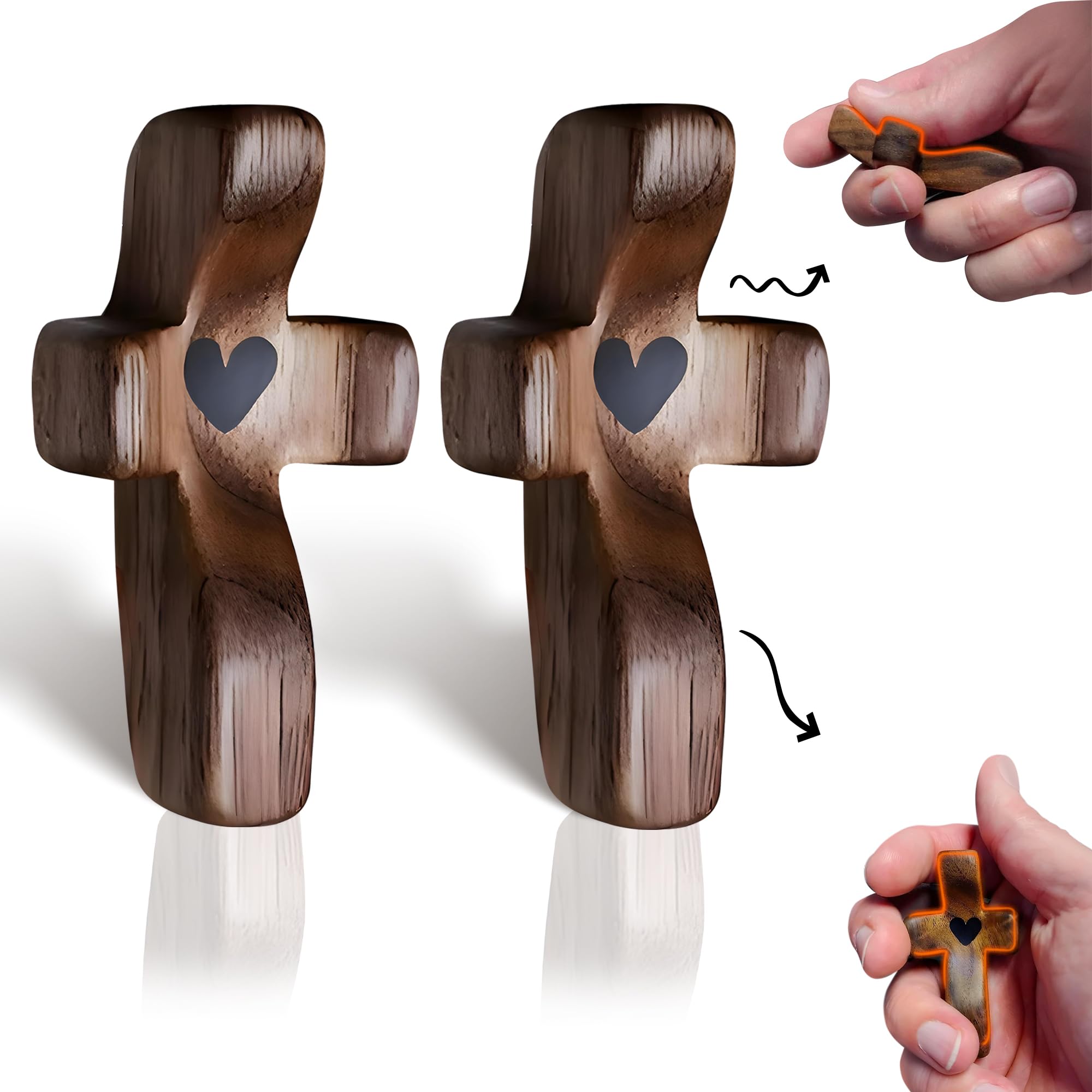 Imerance Cross My Heart,Wooden Cross Fidget Encouragement Gift Fingertip Stress Relief Fidget Cross,Religious Pocket Cross Christian Gifts for Women,Children and Adults?Black 2pcs?