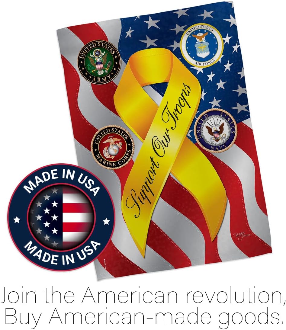 Breeze Decor G158060 Support Our Troops Freedom Americana Military Impressions Decorative Vertical Garden Flag 13" x 18.5" Printed in USA Multi-Color