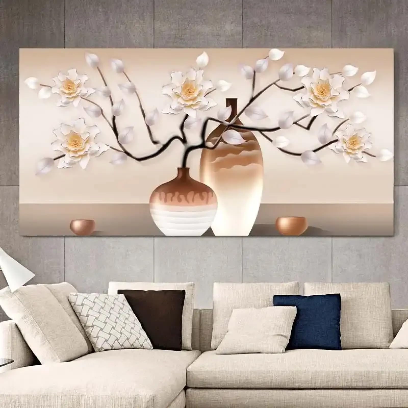 Tableau fleurs blanches dorées pour salon et couloir moderne de 40x80 cm - 8