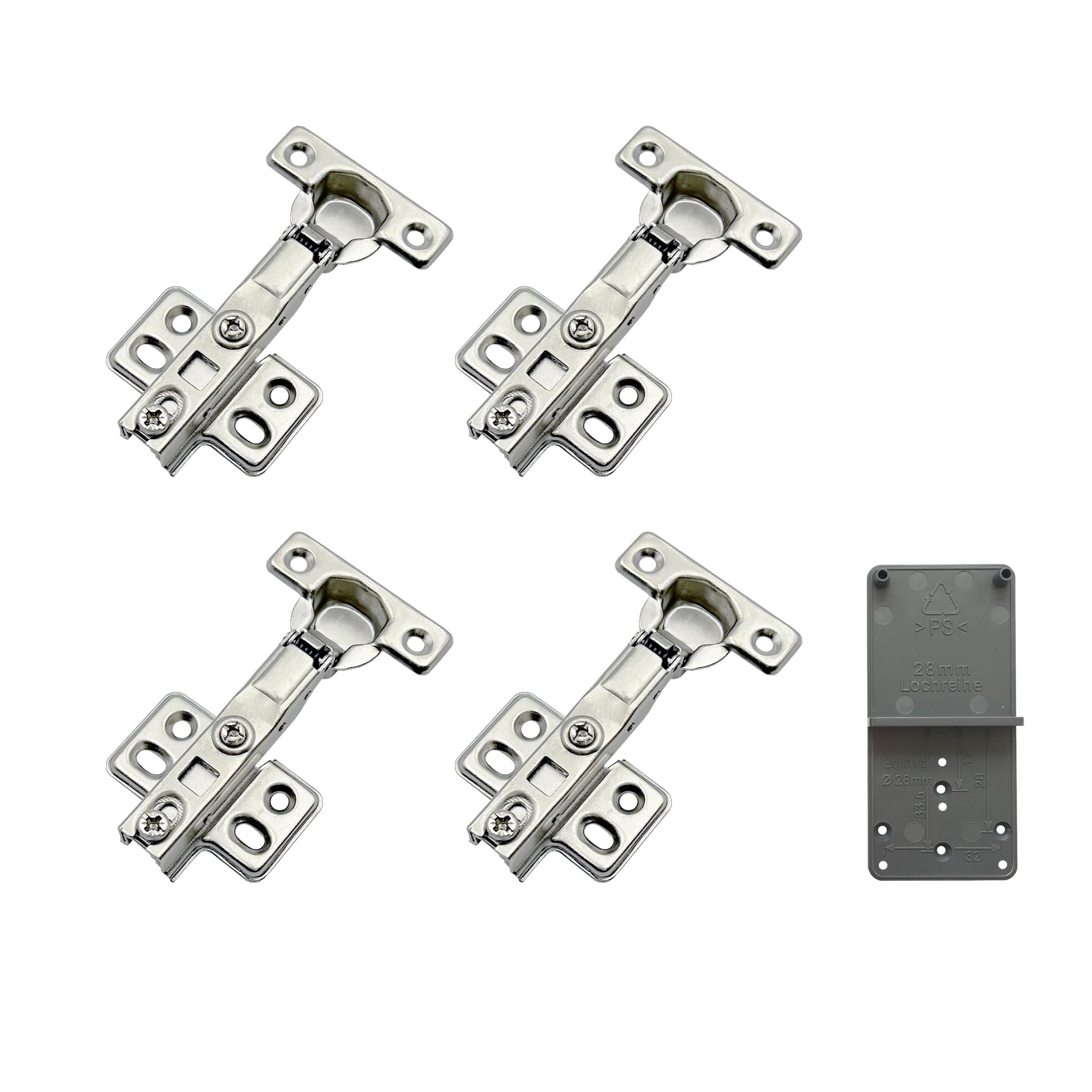 LOOTICH 90 Degree Half Overlay 26 mm Soft Close Hinge with Hydraulic Damper for Kitchen Cabinet Cupboard Wardrobe Light Door Automatic Hinges with Cushioning Pack of 4 with Drilling Template