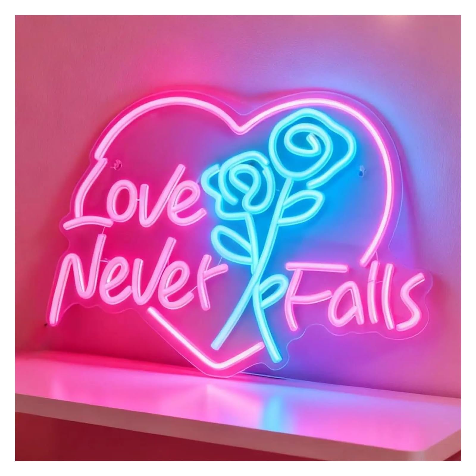XENITE Hanging Art Neon Signs Love Never Fails Neon Sign USB Dimmable Wall Decoration for Bedroom Gameroom Livingroom Party 18.9x14.17inch /48x36cm