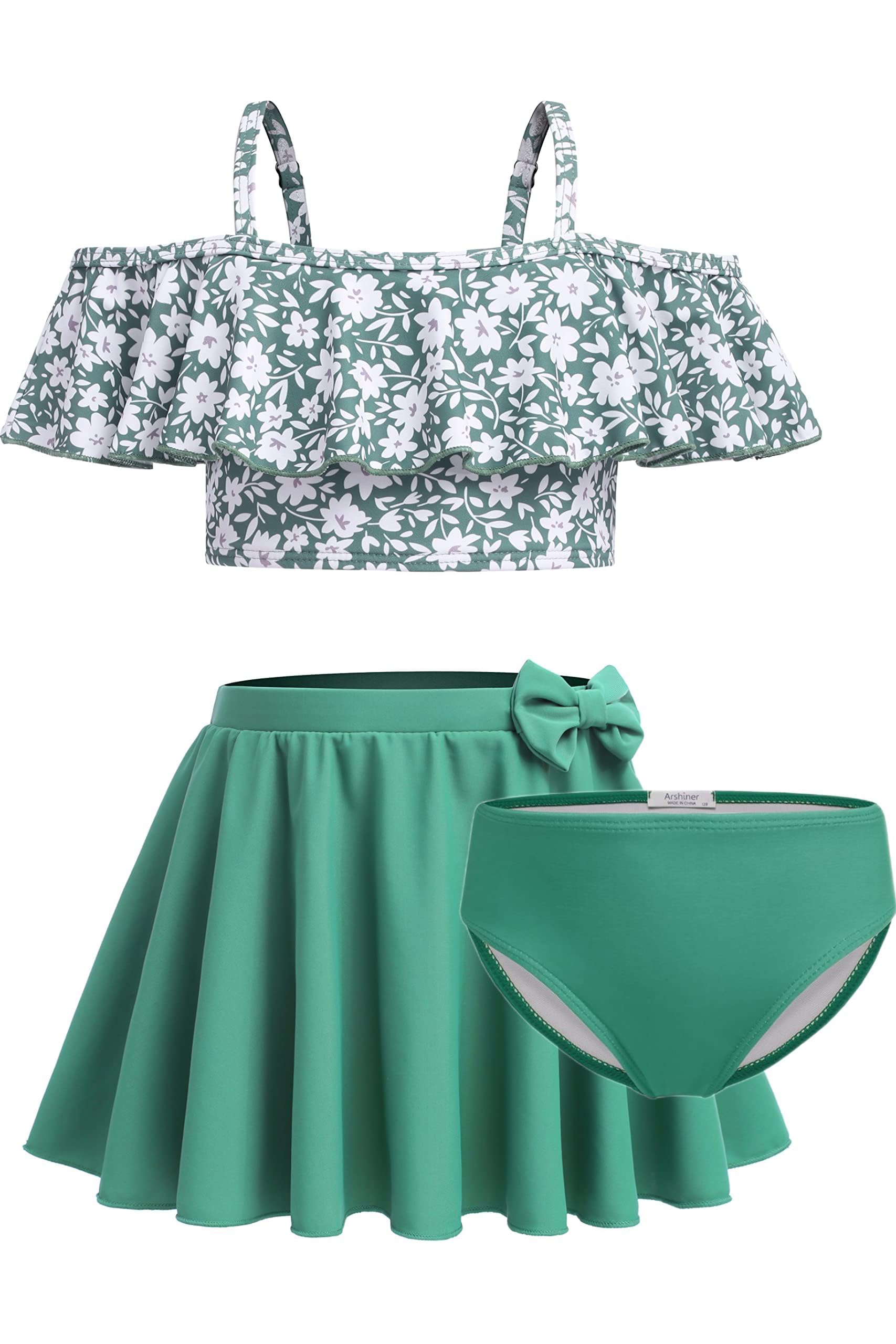 Arshiner Traje de baño de 3 Piezas para niña, Bikini, Traje de baño para Playa, Surf, Floral, Tankini, Traje de baño de 5 a 13 años