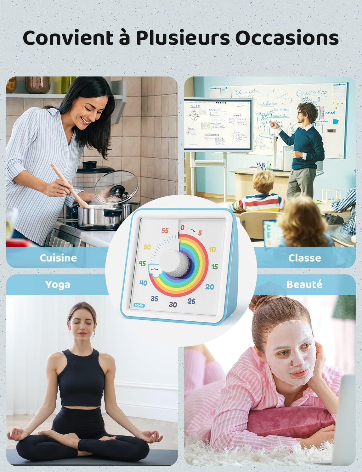 LIORQUE Minuteur Visuel Timer Enfant, 60 Minutes Chronometre Enfant et Compte à Rebours pour Enfants et Adultes, Silencieux Outil de Gestion du Temps pour Cuisine, Salle de Classe, Réunions (Bleu)