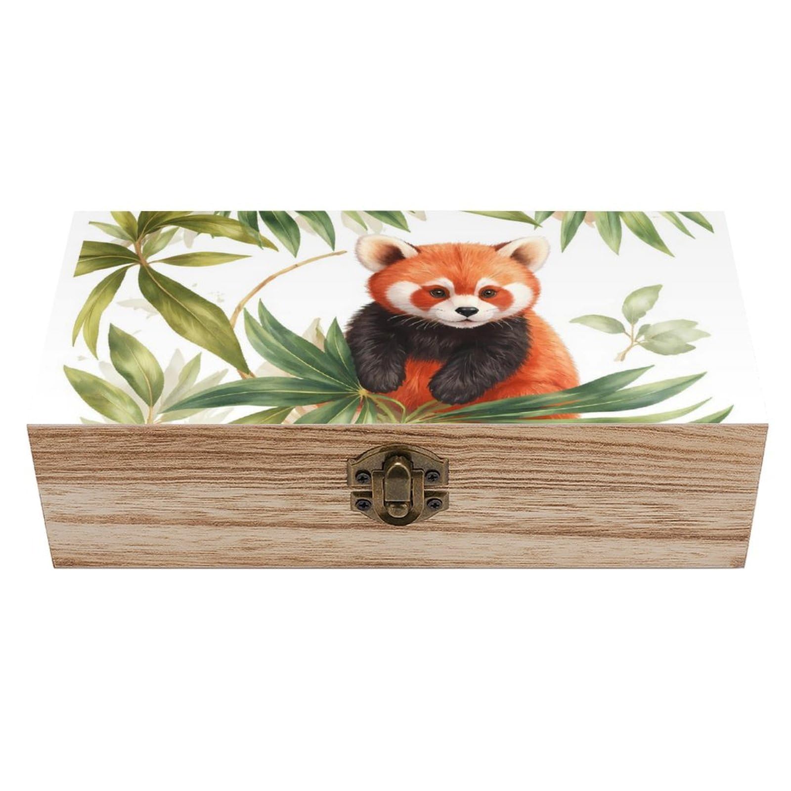 SMAZDFXX Watercolor Red Pandas Wooden Storage Box With Hinged Lid Decorative Front Clasp Keepsake Boxes