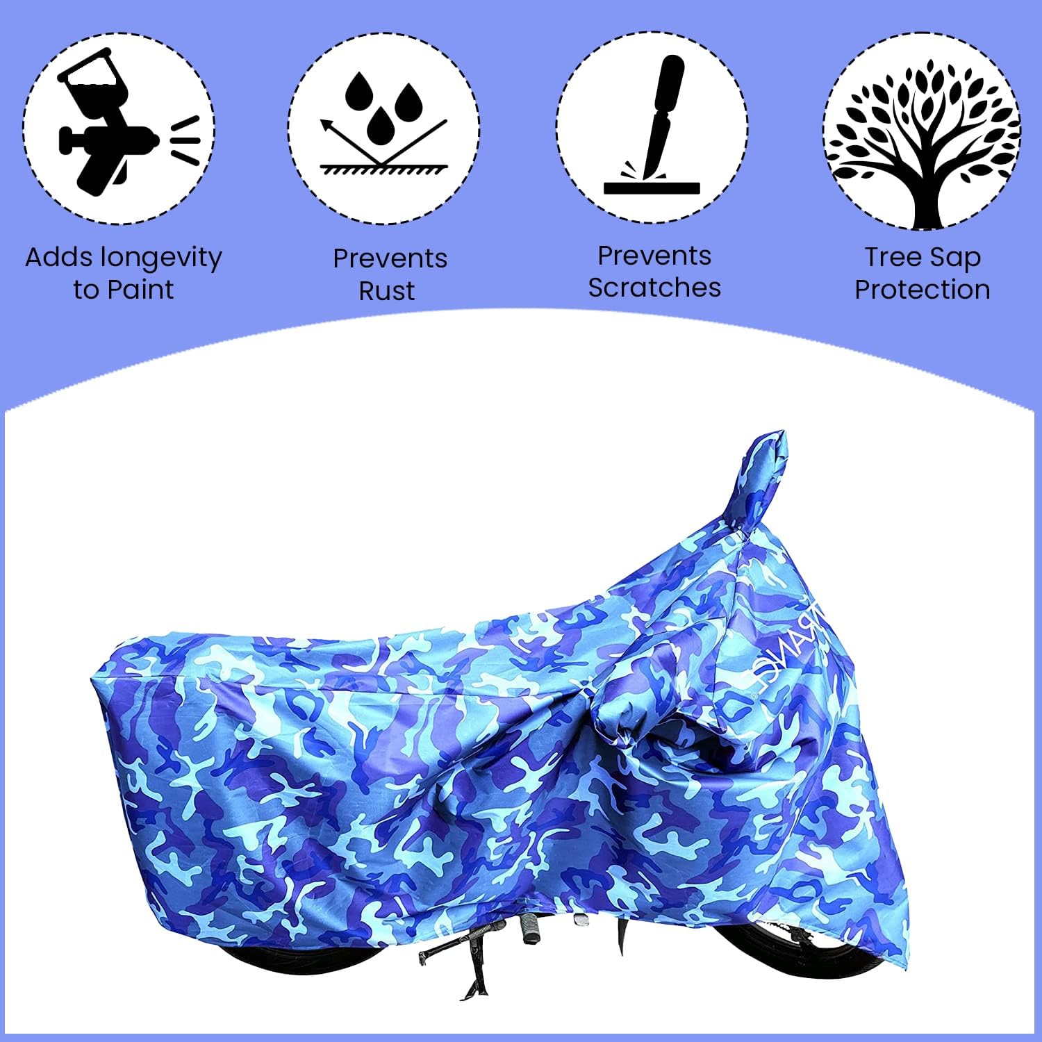 Mototrance Blue Waterproof Bike Body Cover for Hero Xpulse 200T 2019 | 99.9% Waterproof & Dustproof | Soft Inner Cotton Lining | Anti Scratch | Interlock Stitching | Buckle Belt | Two Wheeler Cover 2