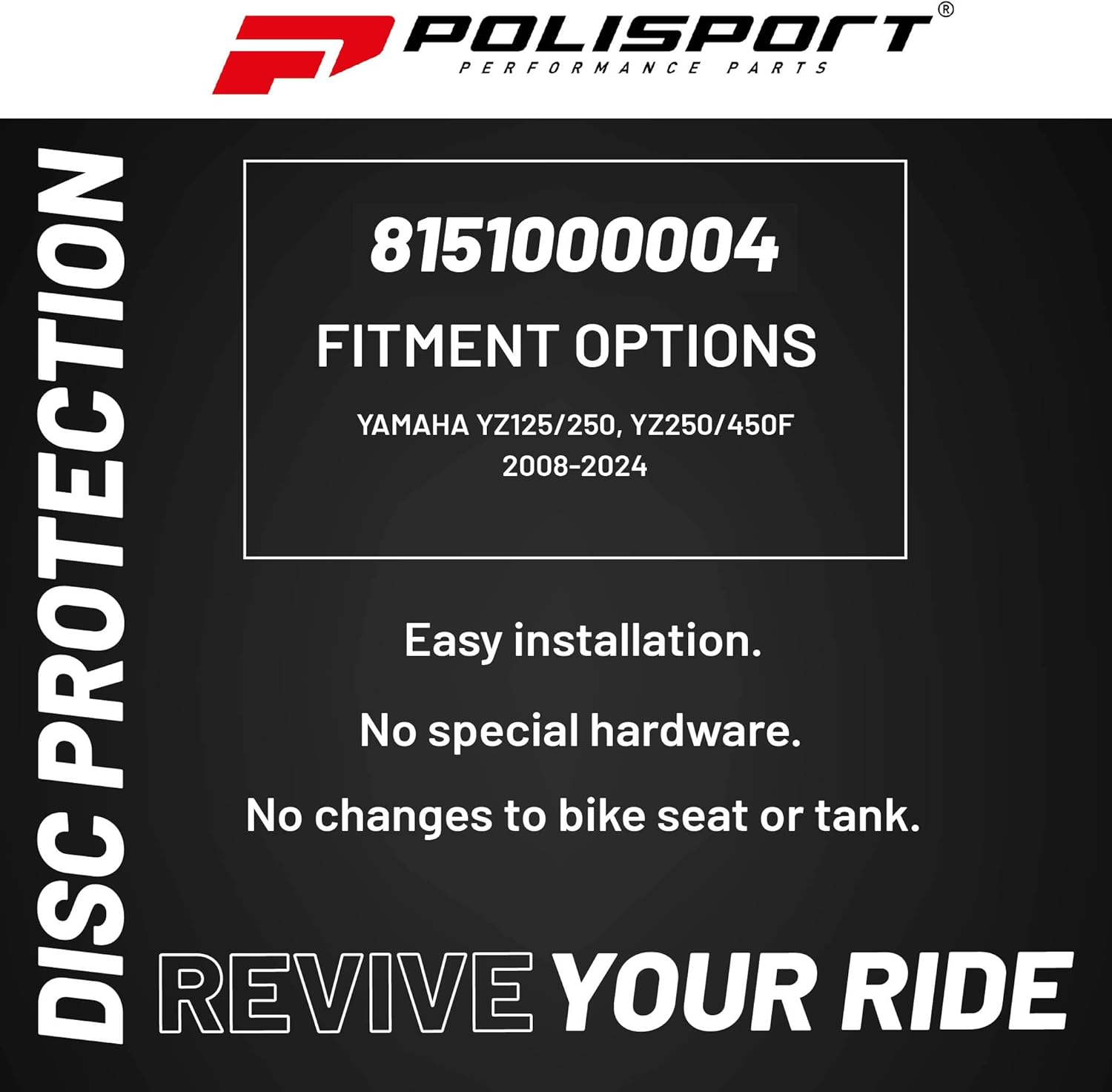 Polisport Disc & Bottom Fork Protector for Yamaha YZ125/250, YZ250/450F (2008-2024) - Durable Polypropylene Guard, Protects Fork & Brake Disc from Rocks, Debris, Easy Bolt-On Install, Grey