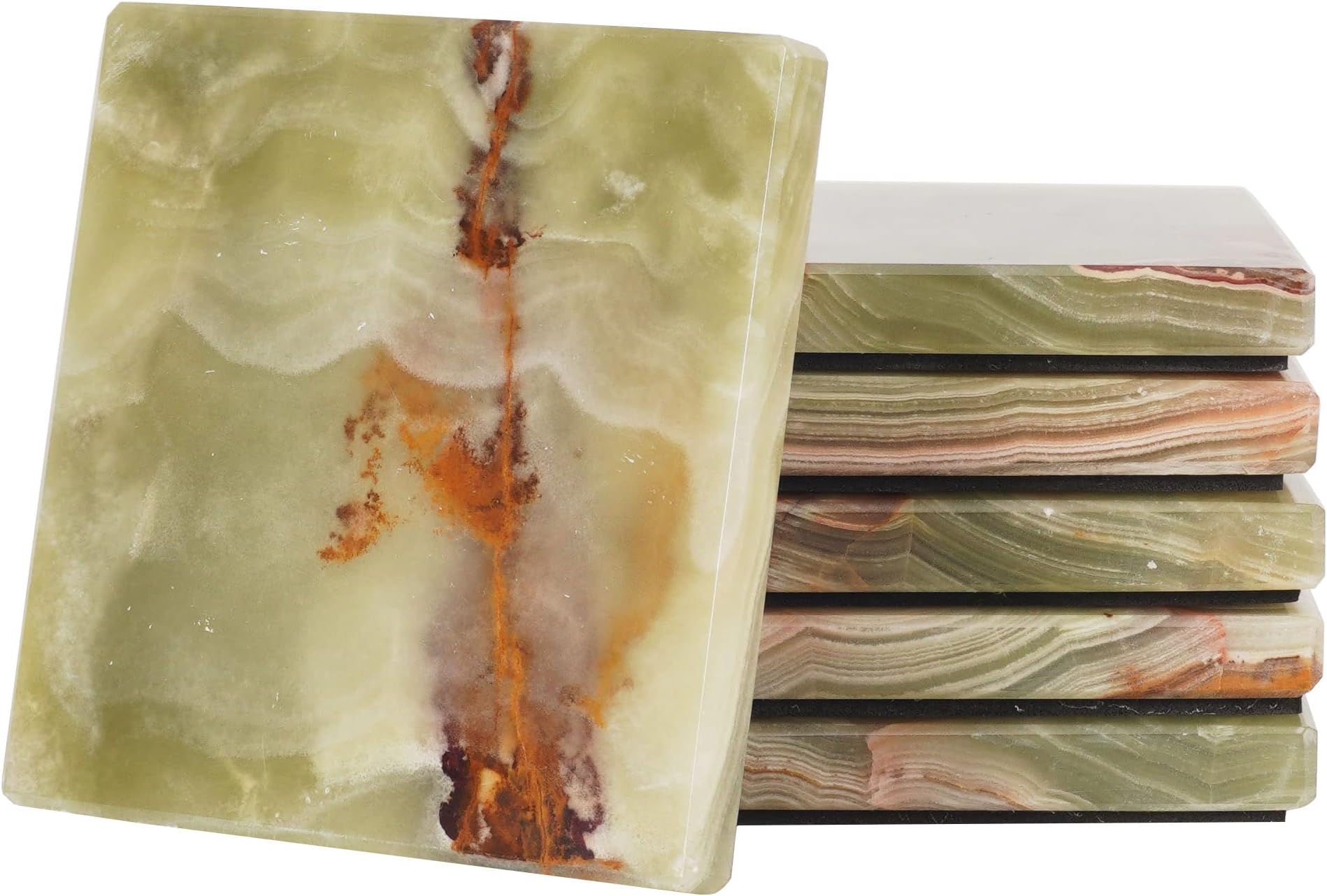 Radicaln Green Onyx Marble Coasters Set of 6 Handmade 3.5" Inch Square Coasters for Drinks, Ideal Coaster Set for Dining & Coffee Tables Decor