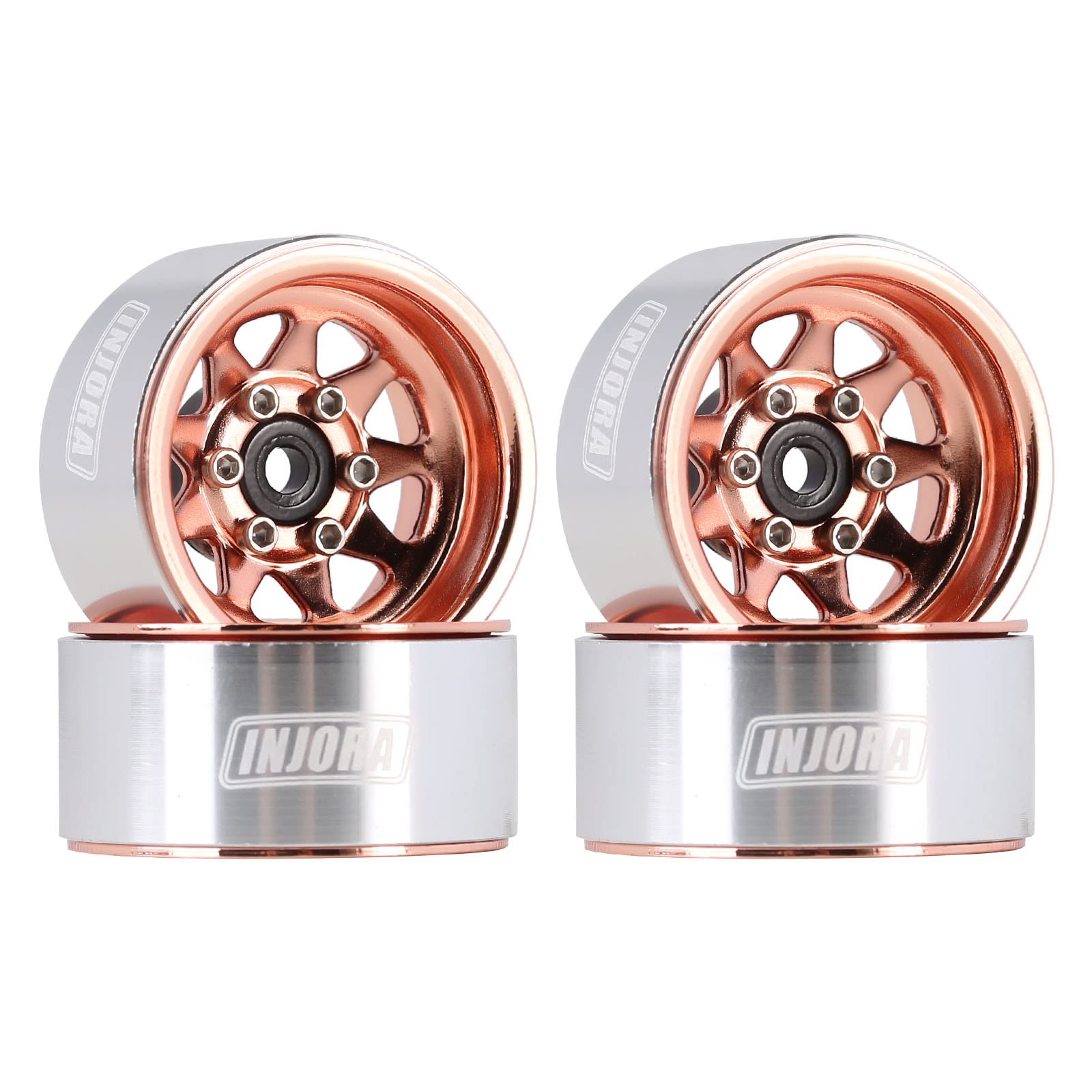 INJORA 1.0 RC Beadlock Wheel Stamped Steel Beadlock Deep Dish 1.0 Wheels for Axial SCX24 FCX24 FCX18 Gladiator Deadbolt Bronco C10 JLU Upgrade Parts,Rose Gold