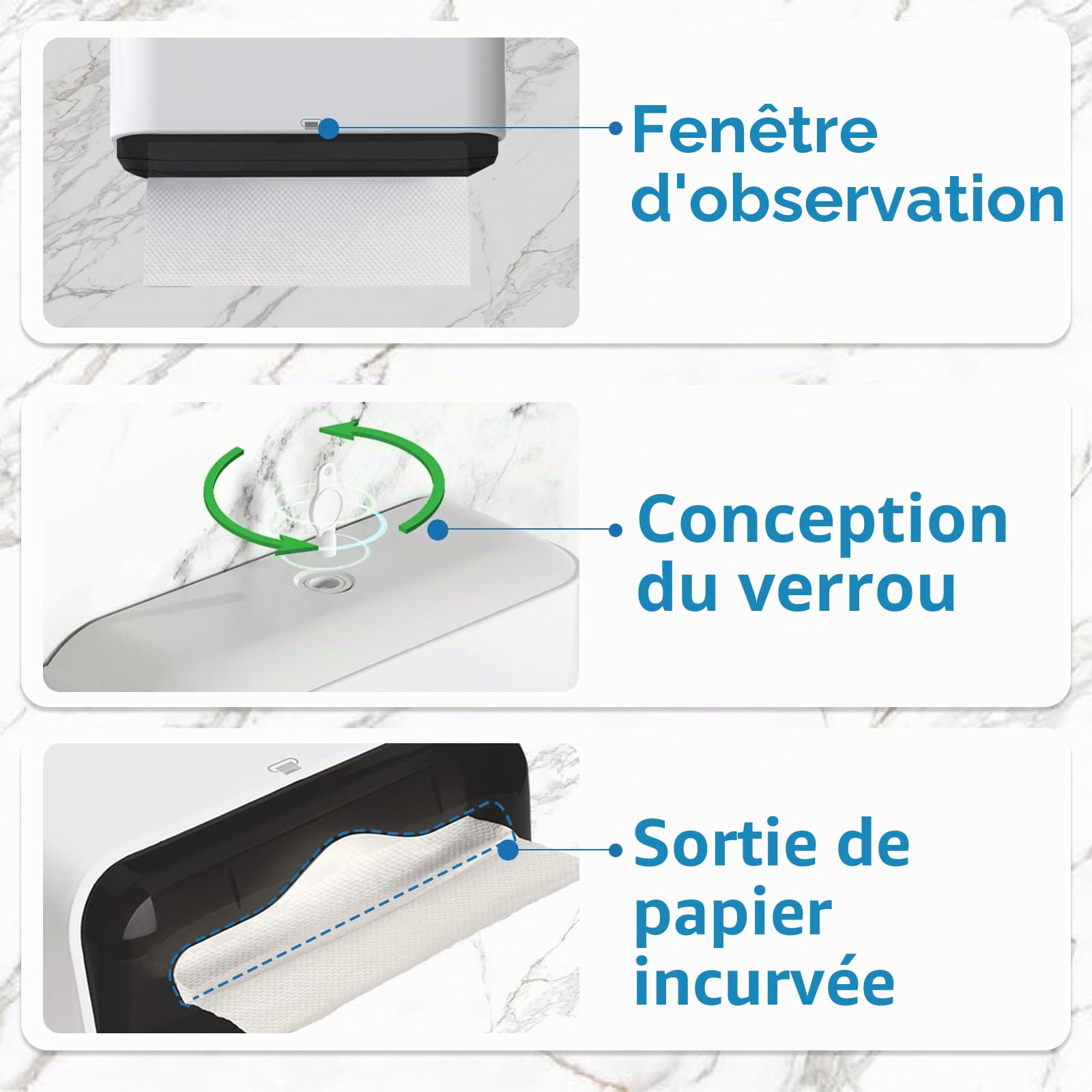 Distributeur Essuie Main Mural (Sans Perçage) Pour Papier Multiplie/Tri-Pliage - Pour Hôtels et Foyers, 200 Tirages