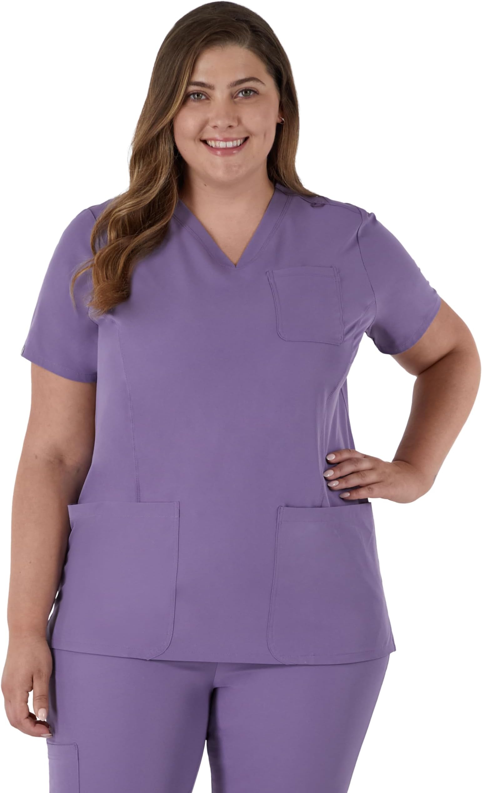 Women's Scrubs Healthcare Top, Moisture-Wicking Stretch Scrub Shirts, Ribbed Back Panel