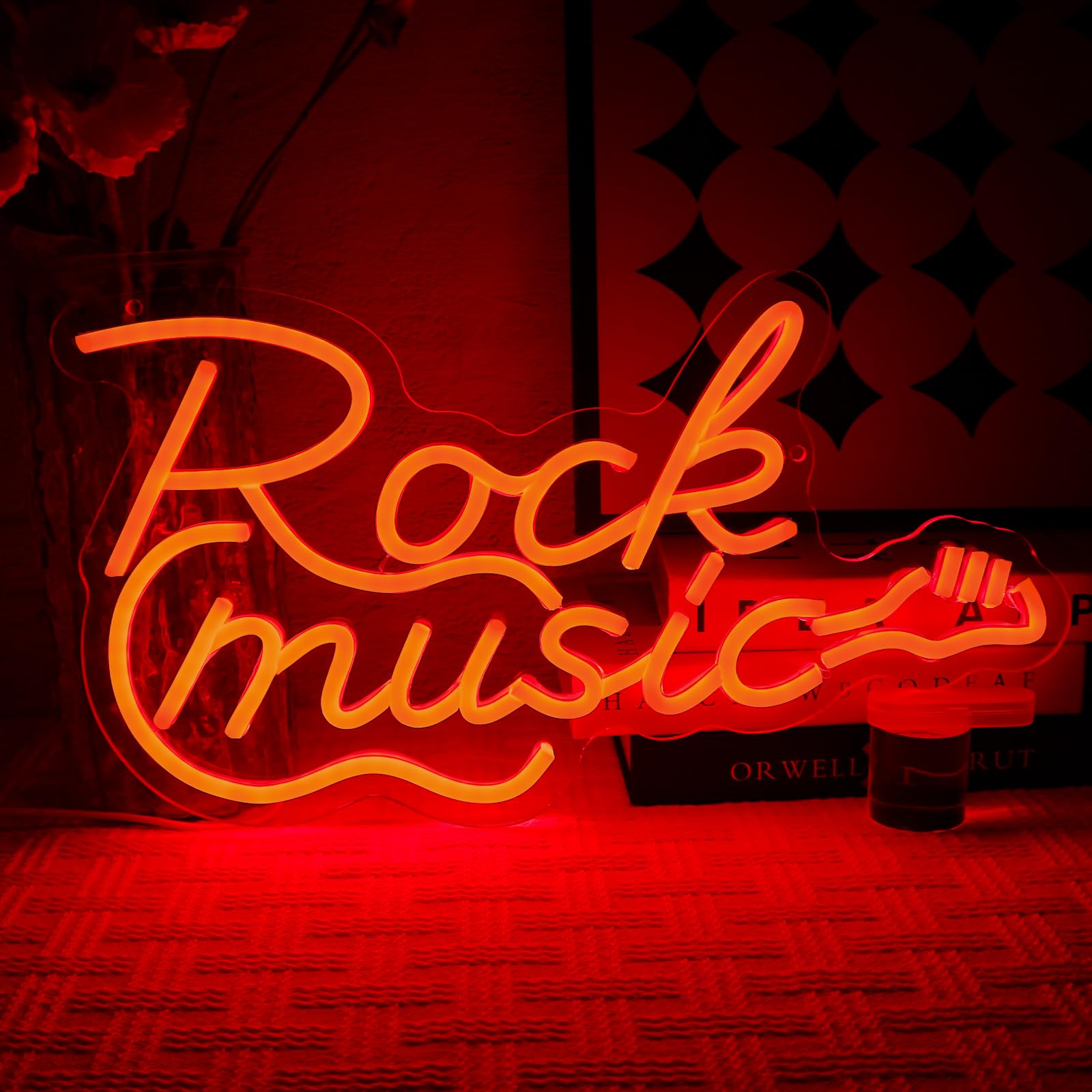 OYCGZV Rock Music Neon Sign for Wall Decor - Guitar Neon Light Red Dimmable USB Led Sign for Live Music Bar Bedroom Concert Hall Recording Room Studio Party Home Club