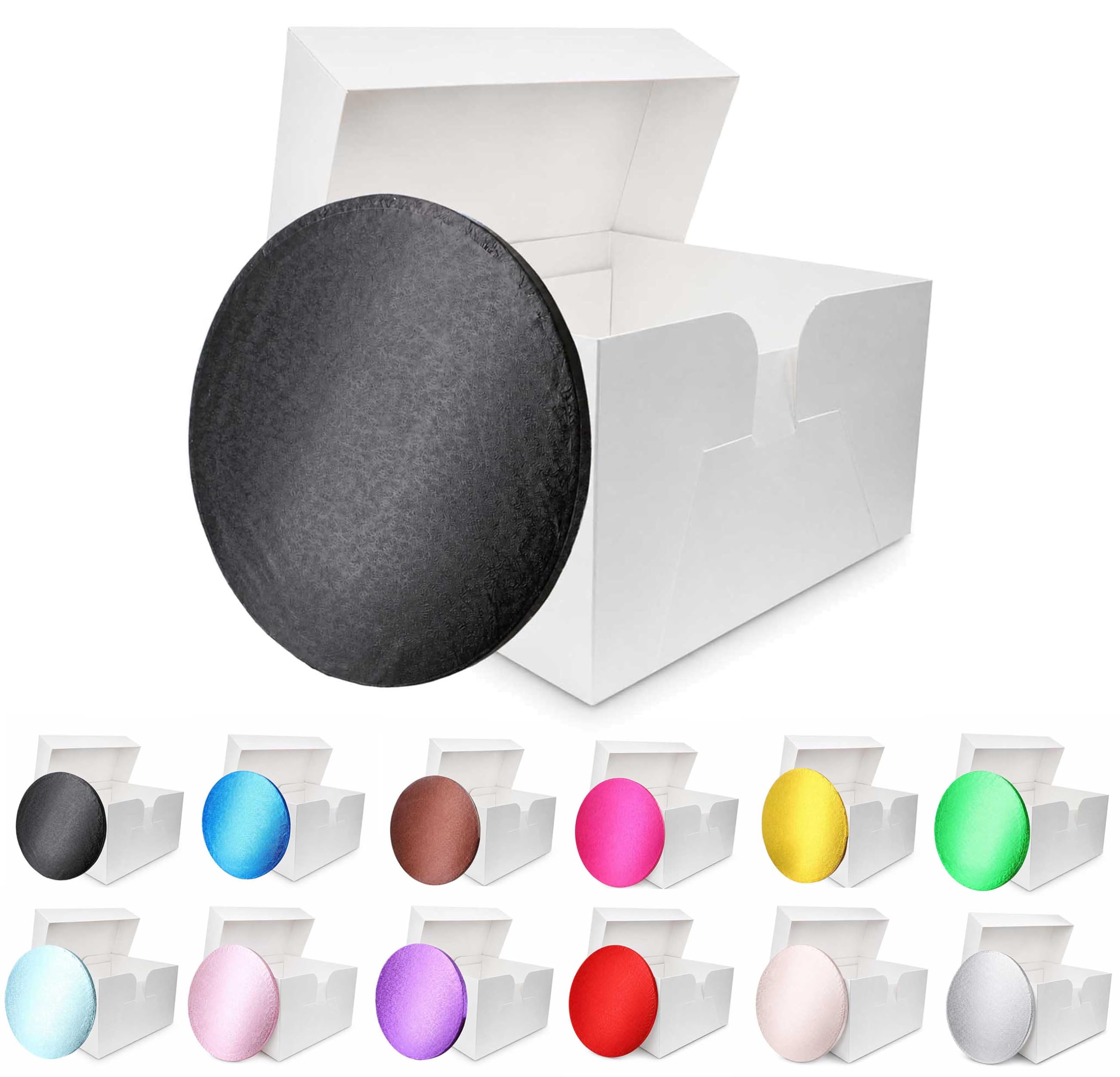 Larryroo Black Colour Cake Drum Board & White Box + Lid Combo Pack For Wedding, Birthday Cakes (, 10 Inches)