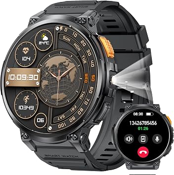 Military Smart Watches for Men with LED Flashlight Rugged Smartwatch with 730mAh Big Battery 1.85Big Screen Tactical Fitness Tracker Heart Rate Sleep Monitor Make/Answer Calls for iPhone Android